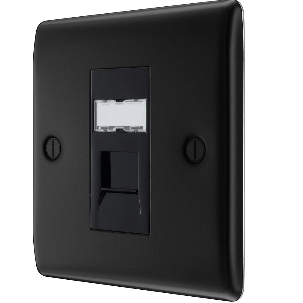 BG Nexus Metal Matt Black RJ45 Cat5E Data Outlet - High-Speed Ethernet Network Jack for Home & Office Networking (NFBRJ451B) - Perfect for Wall Installation and Cable Management