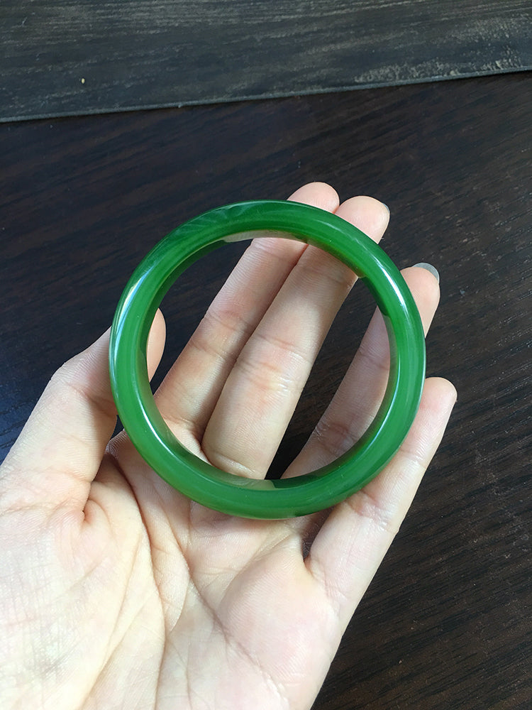 Natural Jade Bangle - Nephrite Jade Bracelet 55.8mm Inner Diameter, Handcrafted Green Stone Bangle for Women | Perfect for Meditation, Yoga & Spiritual Healing (NBE011)