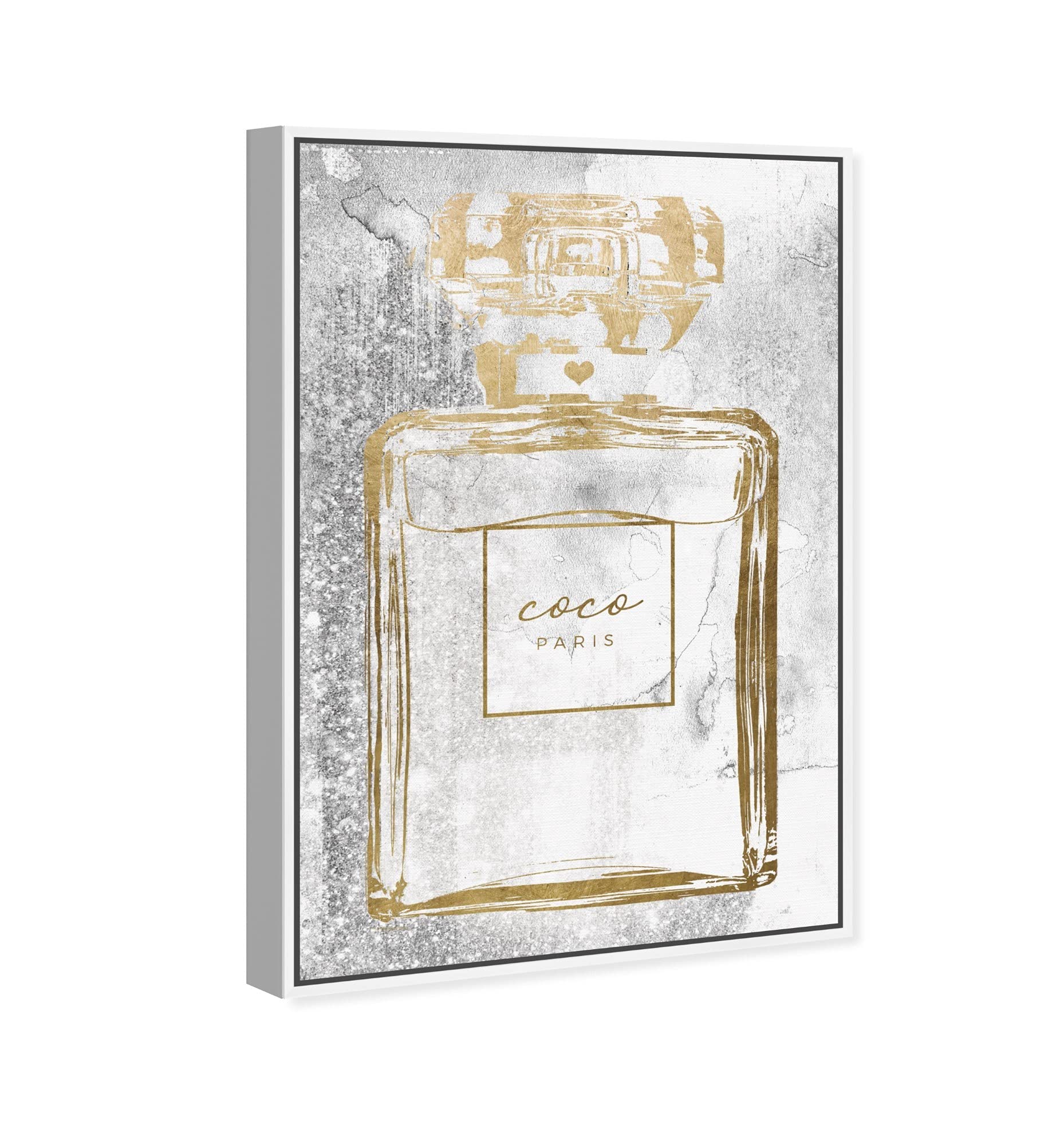 Oliver Gal Fashion & Glam Gold Infinite Perfume Wall Art Canvas Print - 24x36 Inches with White Frame - Elegant Home Decor for Living Room, Bedroom & Office