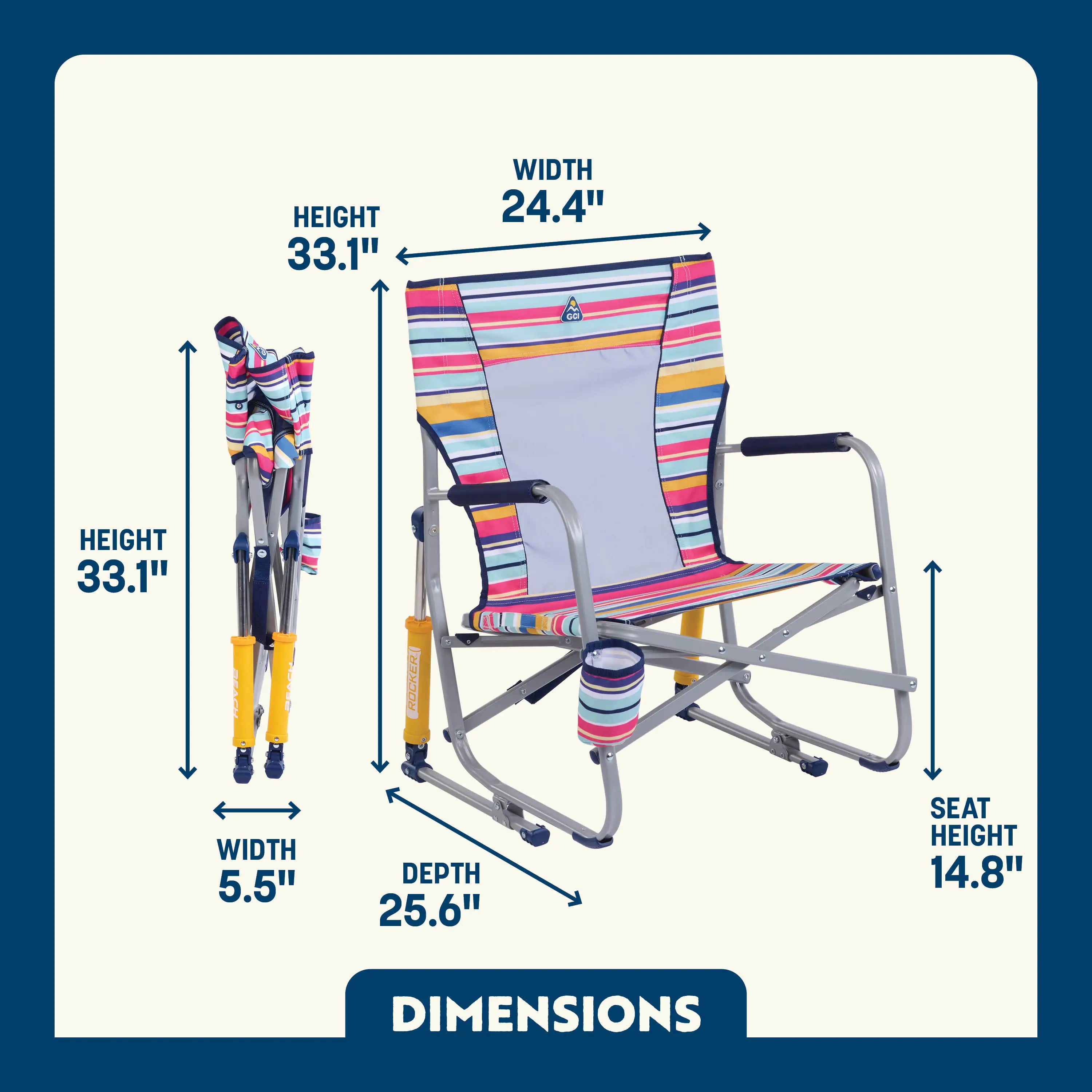 Premium Folding Beach Rocker Chair - Portable & Lightweight for Outdoor Relaxation at Beach, Pool, Camping, and Backyard
