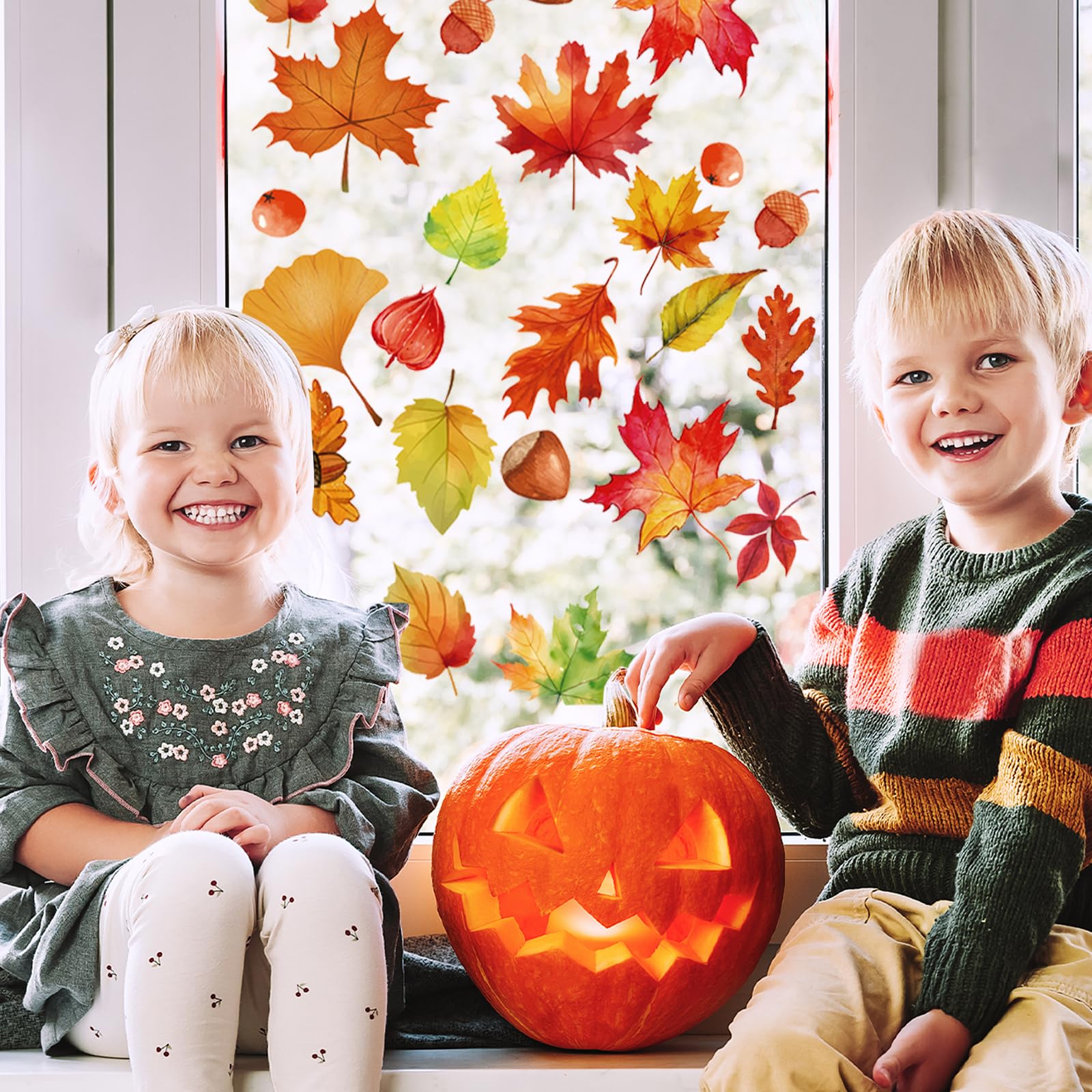 Fall Window Clings - Autumn Maple Leaf & Hazelnut Static Stickers for Glass Windows | Double-Sided Removable & Reusable Thanksgiving Decor | Perfect for Home, Office, and Seasonal Party Decoration