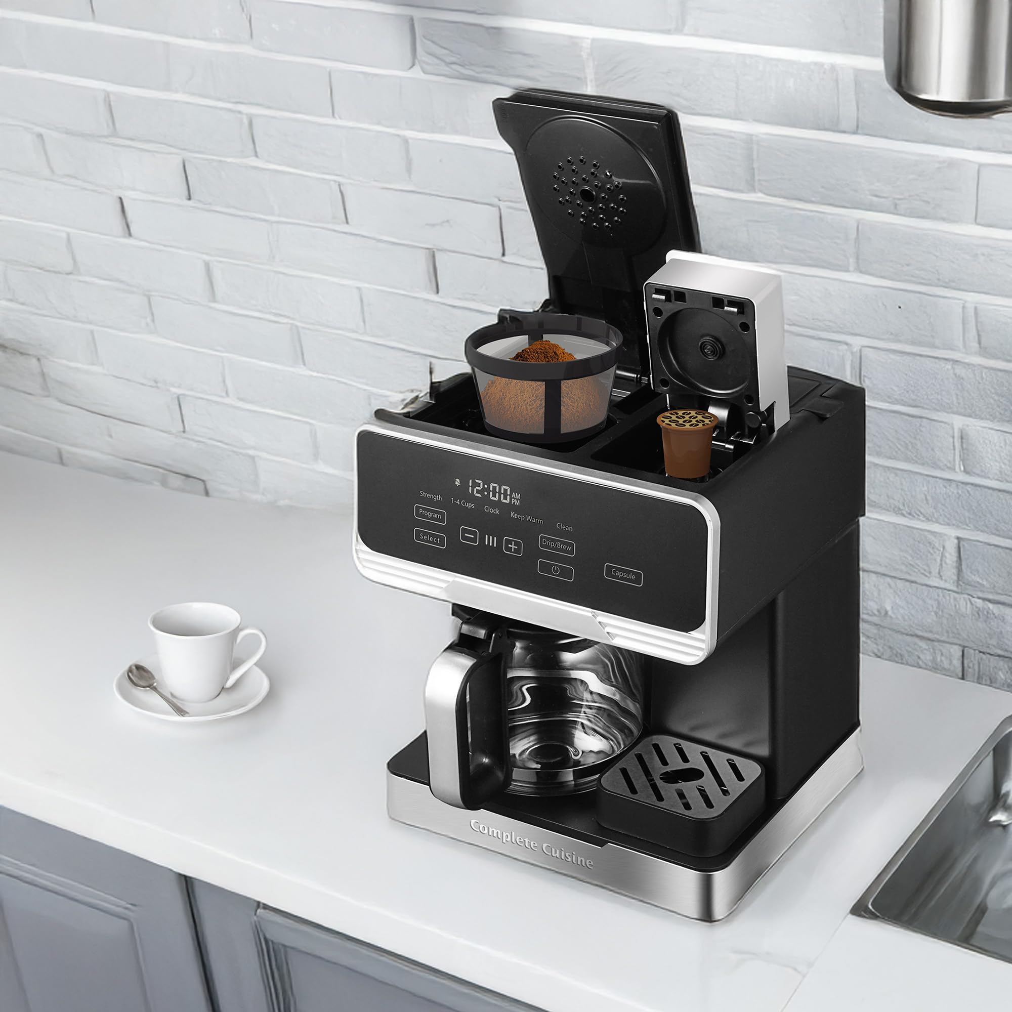 2-in-1 Programmable Coffee Maker with 12-Cup Pot & Single-Serve Pod Compatibility - Black | Perfect for Home, Office & Small Businesses | Fast Brewing & Energy Efficient