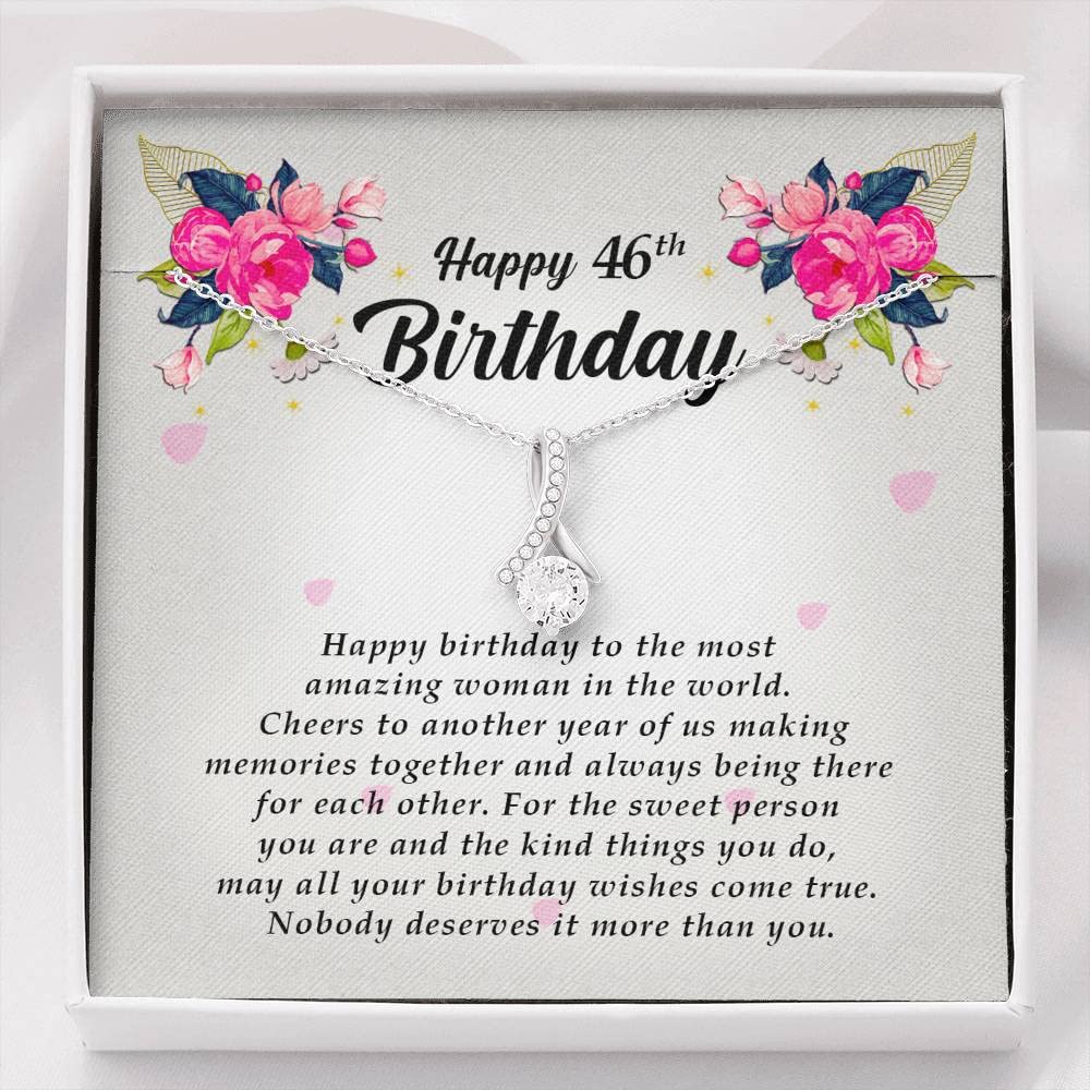Personalized Petite Ribbon Pendant Necklace - Custom Engraved Love Knot Jewelry for 46th Birthday, Anniversary Gift with Message Card & Gift Box | Romantic Present for Wife, Girlfriend, Mother | Perfect for Valentine's Day, Wedding Anniversary & Special Occasions