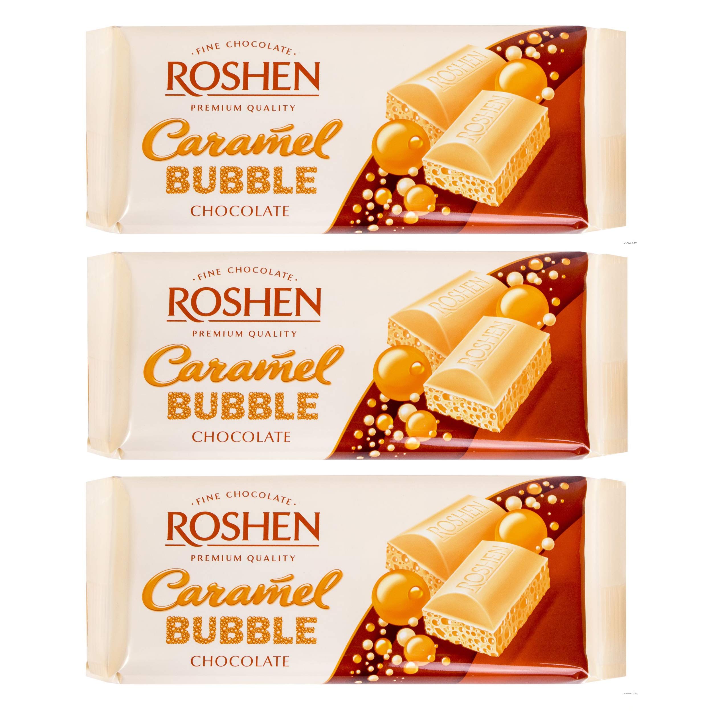 Roshen Aerated Bubble White Chocolate Bar with Rich Caramel Flavor - 2.82oz (3-Pack) | Light & Fluffy Melt-in-Your-Mouth Texture | Kosher Dairy & Halal Certified | Perfect for Gifts, Desserts & Snacking