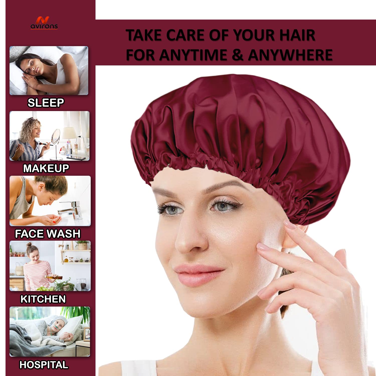Avirons Silk & Satin Hair Bonnet with Eye Mask for Sleeping - Double Layer Reversible Sleeping Cap for Women - Perfect for Curly, Natural, and Afro Hair Care at Night