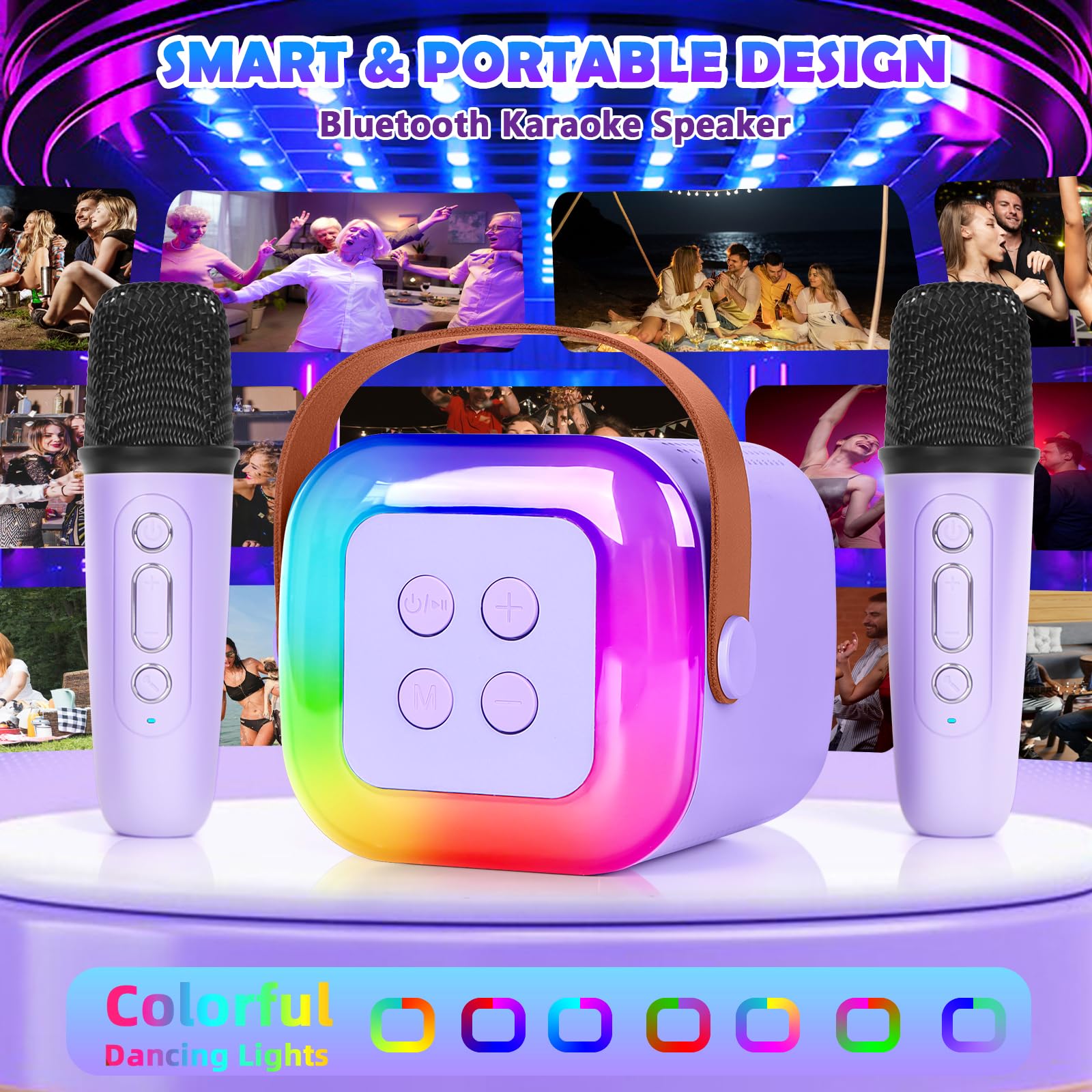 Portable Bluetooth Karaoke Machine for Kids with 2 Wireless Microphones & LED Lights - Mini Singing Speaker Toy Gift for Girls Boys Ages 4-11 - Perfect for Home, Birthday Parties, Travel & Family Fun