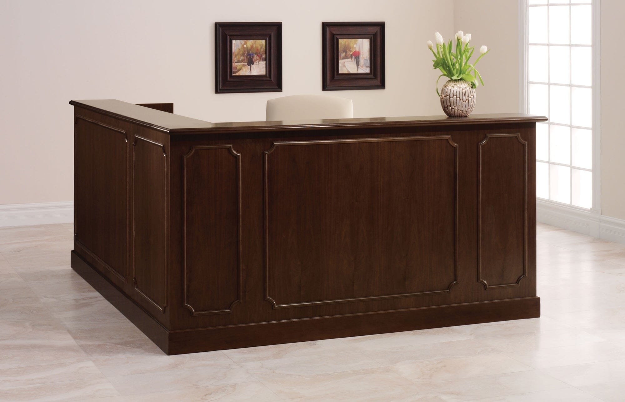 Modern Reception Desk for Office & Business - Elegant L-Shaped Front Desk with Storage & Counter Space - Perfect for Hotels, Clinics, and Corporate Lobbies