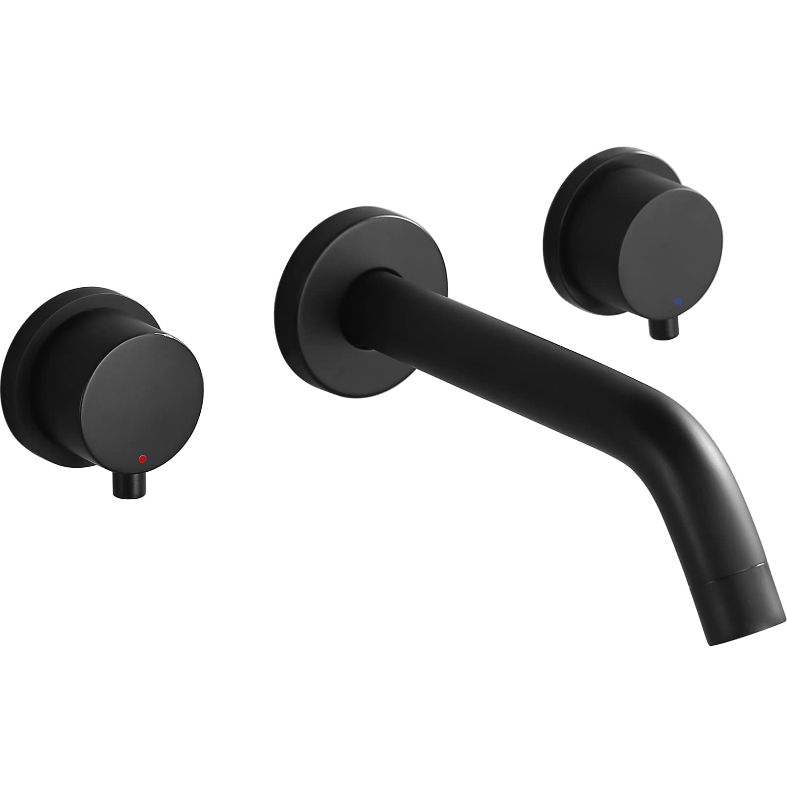 Black Wall Mount Faucet - Double Handle 3 Hole Bathroom Sink Faucet with Rough-in Valve - Perfect for Modern Lavatory Basins and Tub Installations