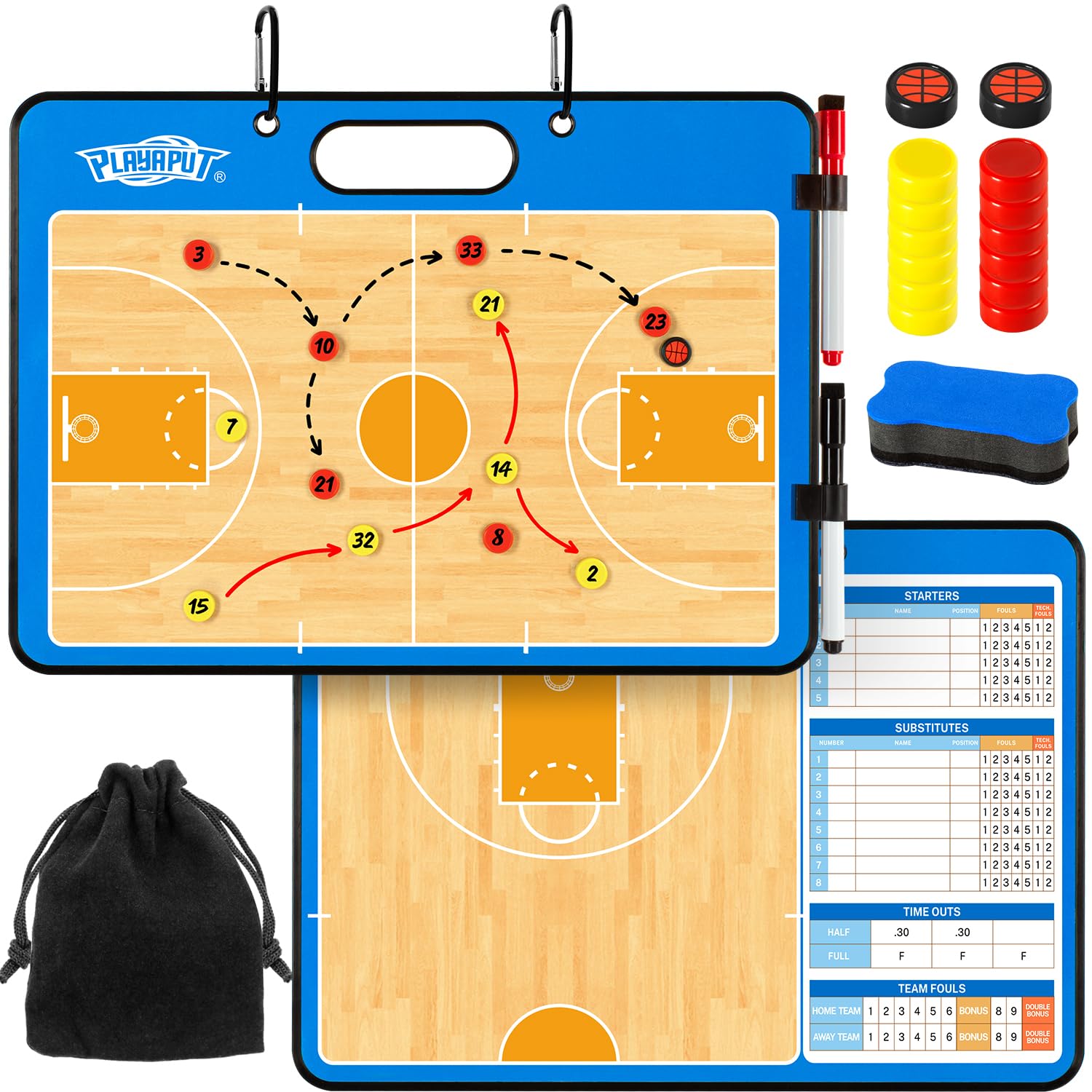 Magnetic Coaching Clipboard - Double-Sided Dry Erase Whiteboard for Basketball, Soccer & Football | Half & Full Court Play Diagrams | Includes Markers | Perfect Coach Gift for Training Sessions & Game Strategies