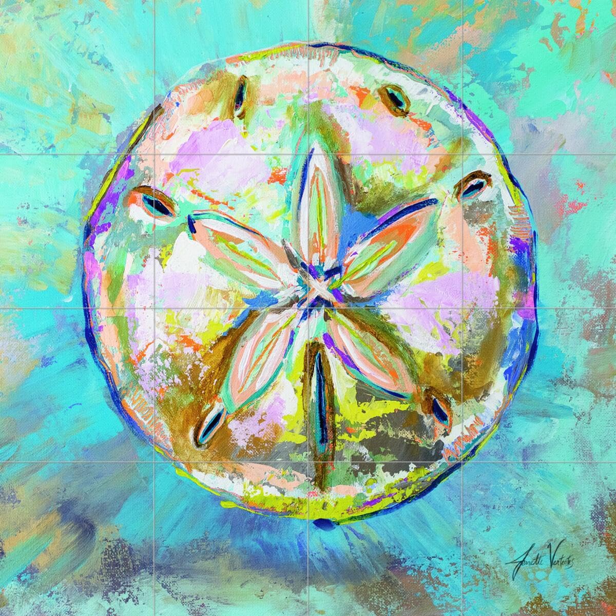 Ceramic Backsplash Tile Mural - Sea Shell Themed Sand Dollar Design by Jeanette Vertentes for Kitchen, Bathroom & Shower - Perfect for Coastal, Beach & Nautical Decor