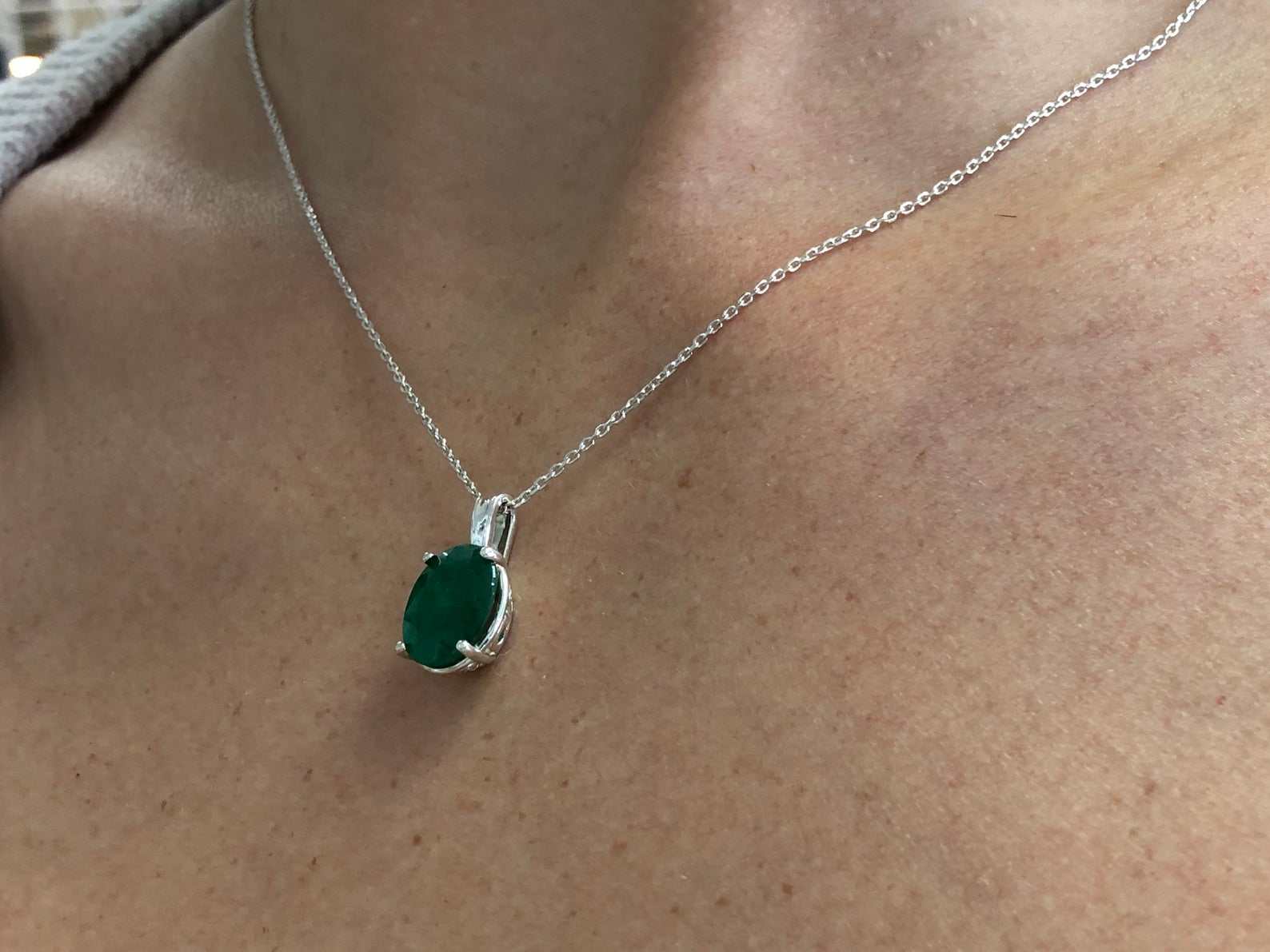 3.0 Carat Genuine Dark Green Oval Emerald 925 Sterling Silver Pendant Necklace for Women - Perfect for Weddings, Anniversaries & Special Occasions