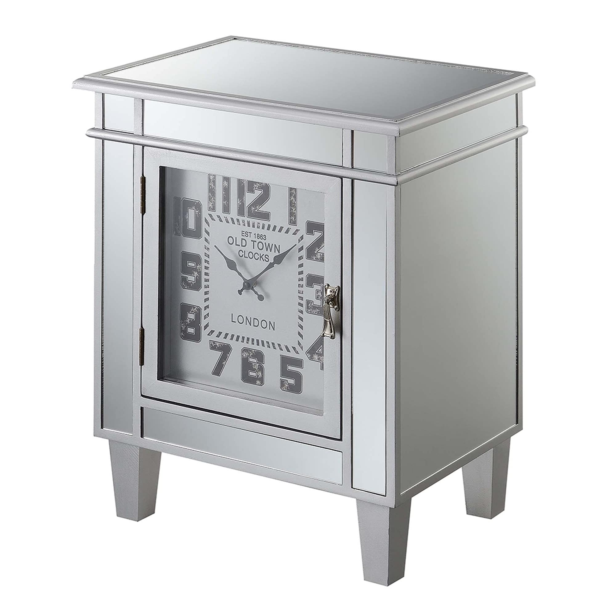 Ergode Gold Coast Clock End Table with Storage Cabinet - Modern Nightstand with USB Ports & Drawers for Bedroom, Living Room, or Office - Perfect for Small Spaces & Home Decor