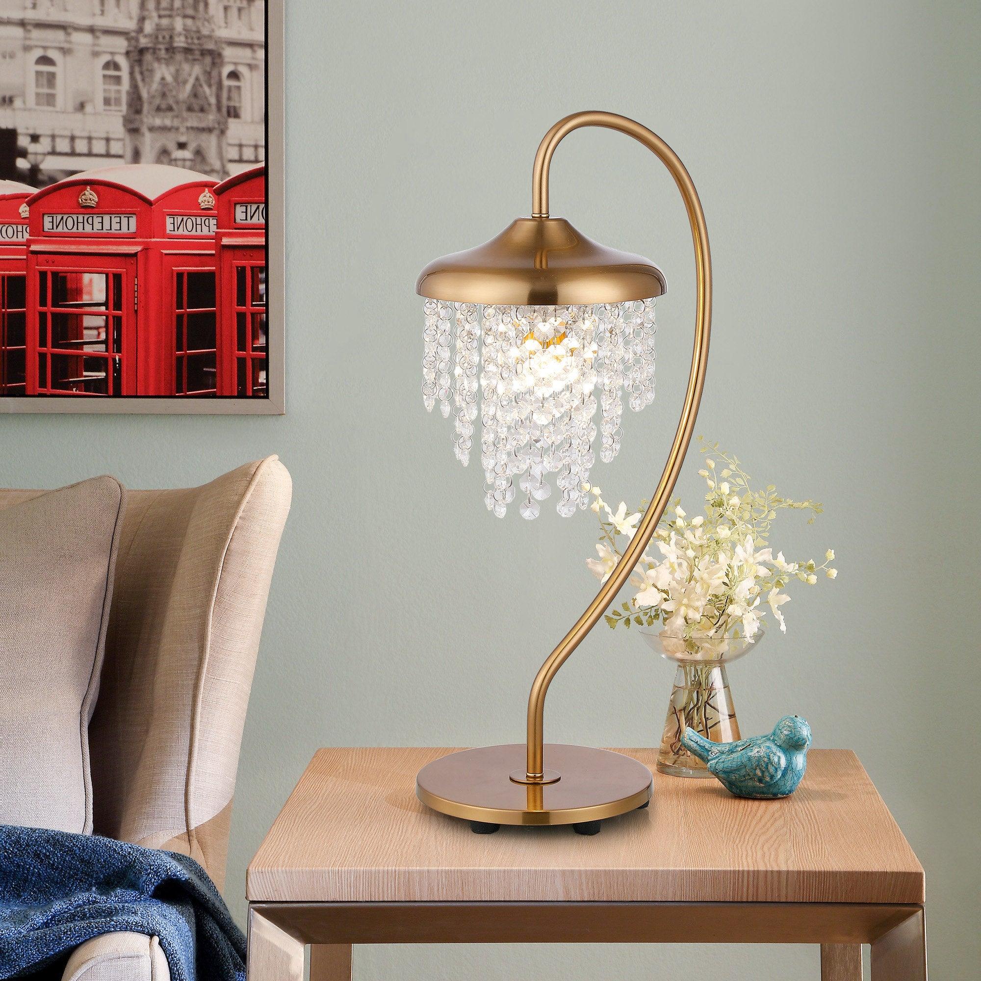 Modern Golden Crystal Table Lamp - Elegant 1-Light Accent Lighting for Living Room, Bedroom, or Office Decor