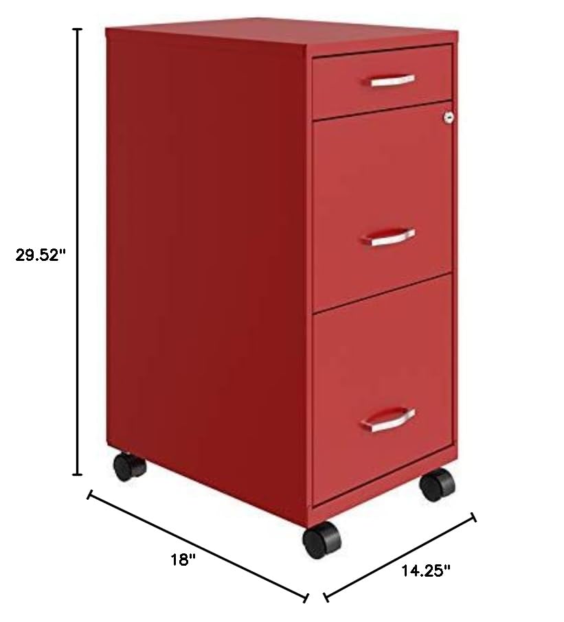 Home Square 3-Drawer Mobile Metal Filing Cabinet Set in Red (Set of 2) - Office Organization & Document Storage Solution for Home or Business