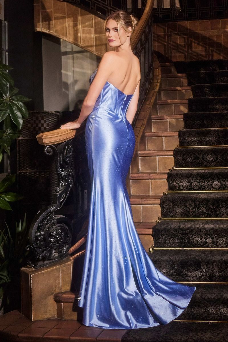 Cheyenne Gown - Elegant Micro Crystal Fitted Satin Evening Dress for Prom, Wedding & Special Occasions