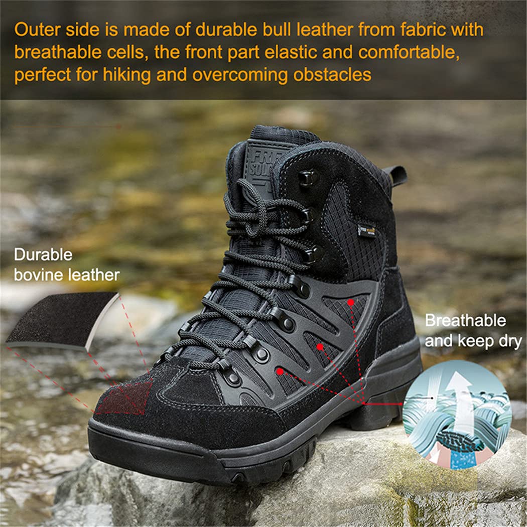 Men's Tactical Hiking Boots - Waterproof Leather Outdoor Shoes for Mountain Climbing, Camping & Military Use | Durable Anti-Slip Work Boots for Hunting, Trekking & Adventure Activities
