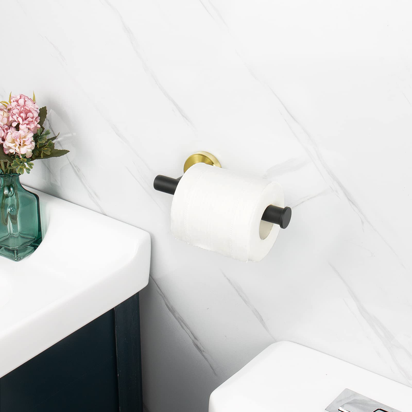 Premium SUS304 Stainless Steel Toilet Paper Holder - Rustproof Wall Mounted Bathroom Tissue Roll Holder for Home, Kitchen & Washroom (1 Pack, Black & Gold) - Perfect for Modern Bathrooms, Powder Rooms & Guest Toilets
