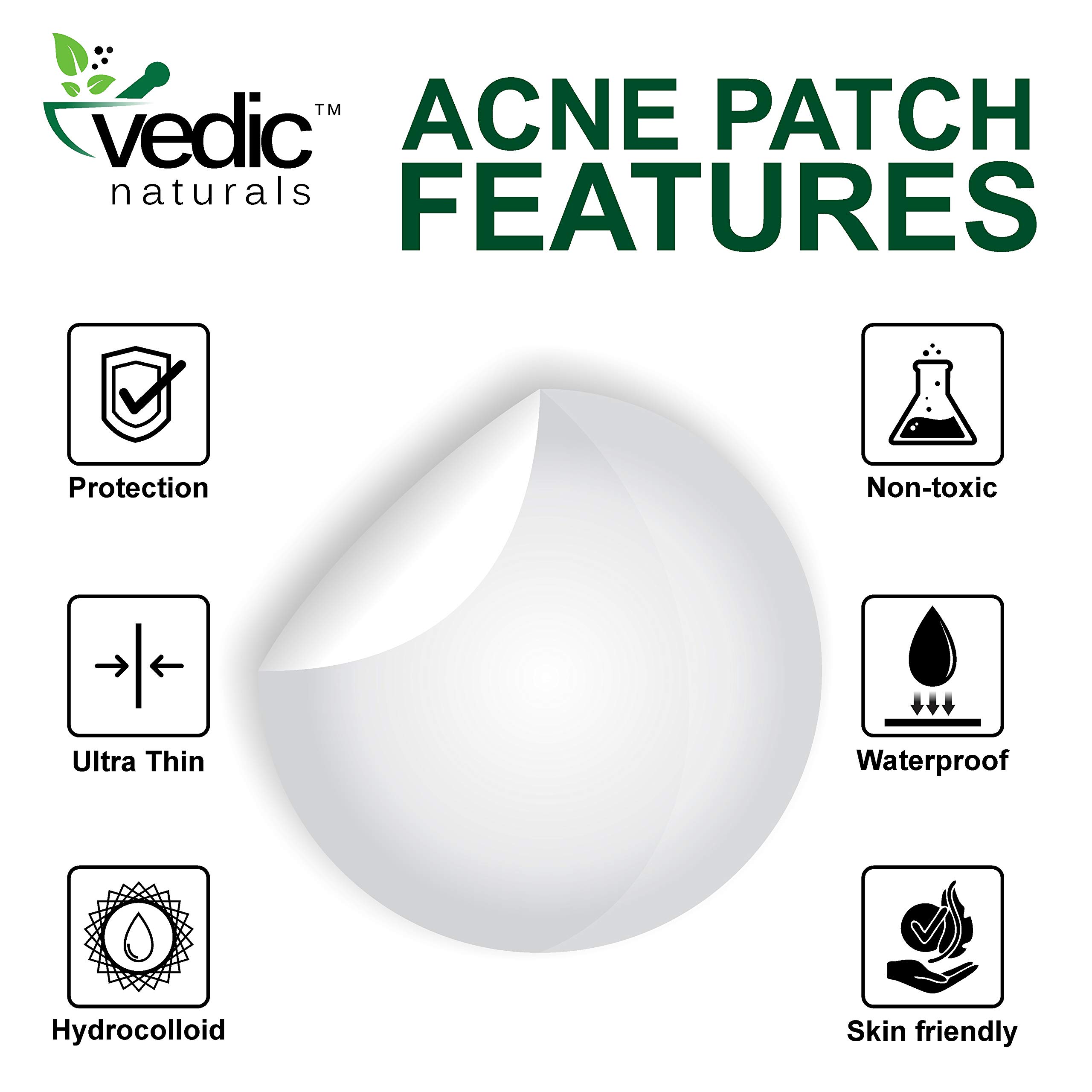 Vedic Naturals Hydrocolloid Acne Pimple Patches - 36 Count Transparent Face Stickers for Fast Pimple Healing | Skin Treatment Cover for Teens & Adults | Drug-Free, Non-Drying & Waterproof | Perfect for Overnight Spot Treatment & Daily Blemish Care