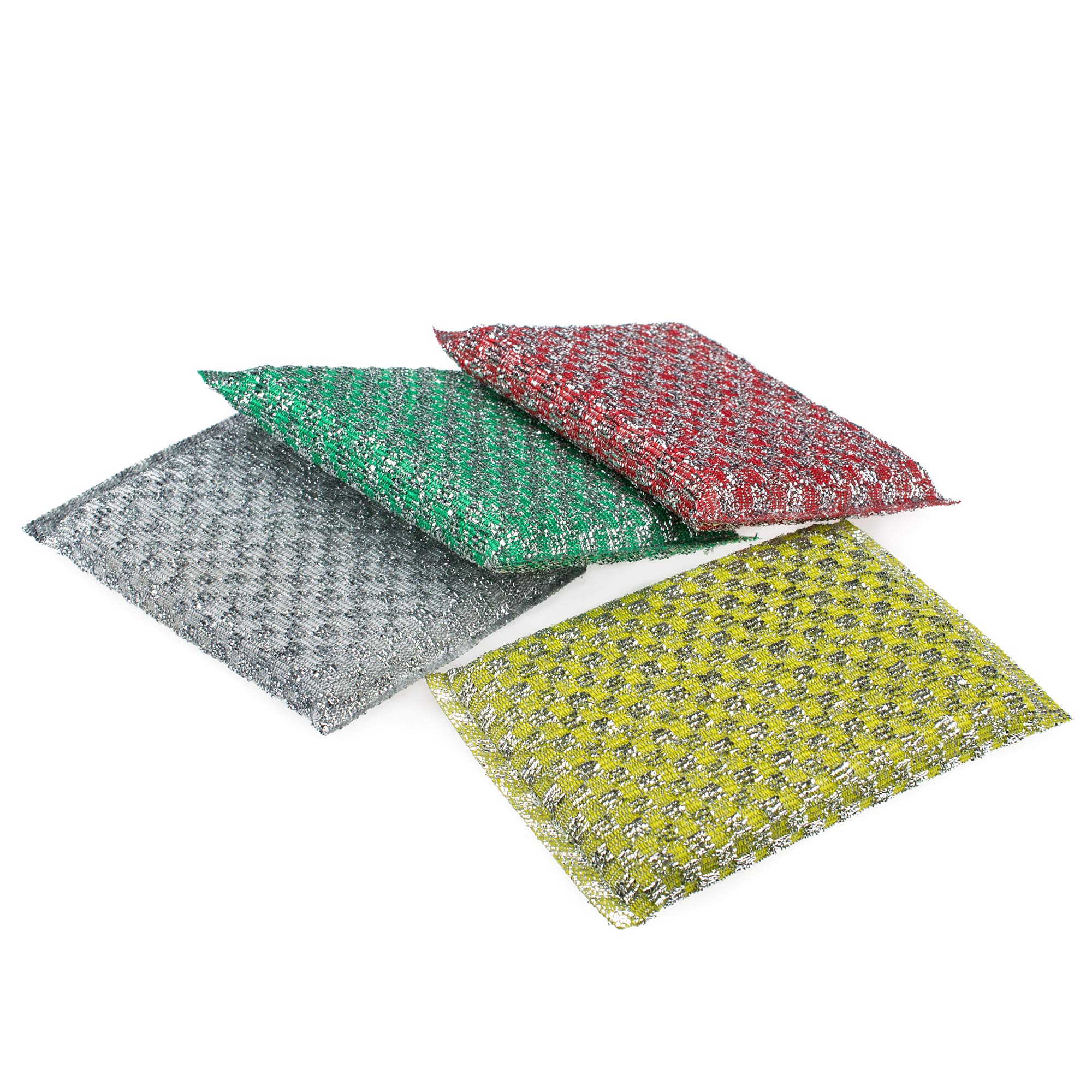 Premium Stainless Steel Scouring Pads Set of 4 - Heavy Duty Scrubbing Sponges for Kitchen Cleaning, Dishwashing & Tough Stain Removal - Multi-Colored Metal Scrubbers for Pots, Pans & Cookware