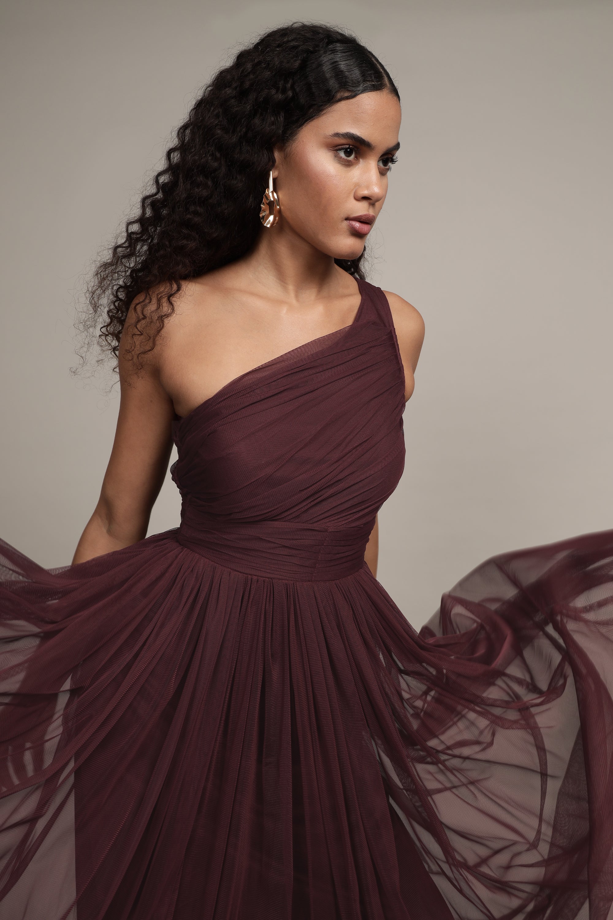Elegant One Shoulder Maxi Dress in Plum - Perfect for Evening Parties, Weddings & Special Occasions