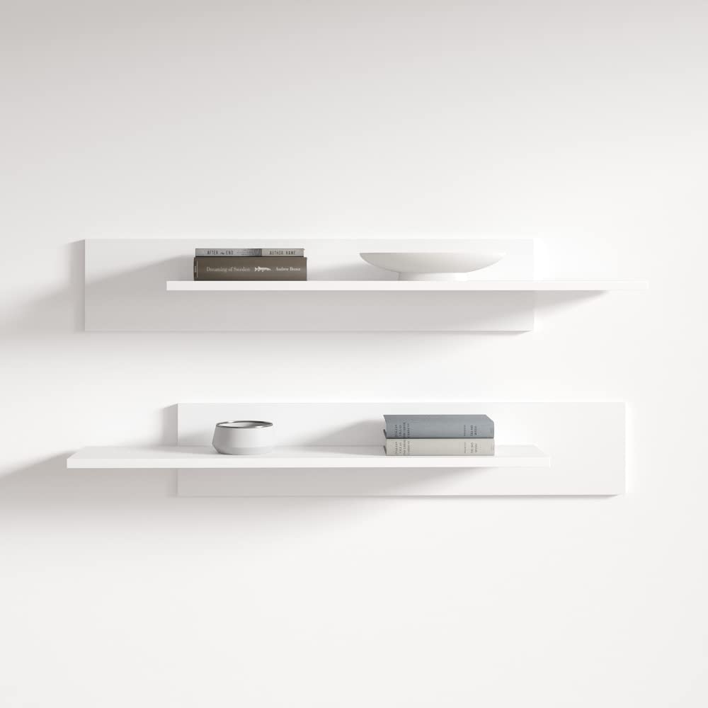 Modern Floating Wall Shelves - Durable White Wooden Book Storage with High Gloss Finish | Rectangular Fly Type-MX Modular Shelving for Living Room, Bedroom & Office Organization