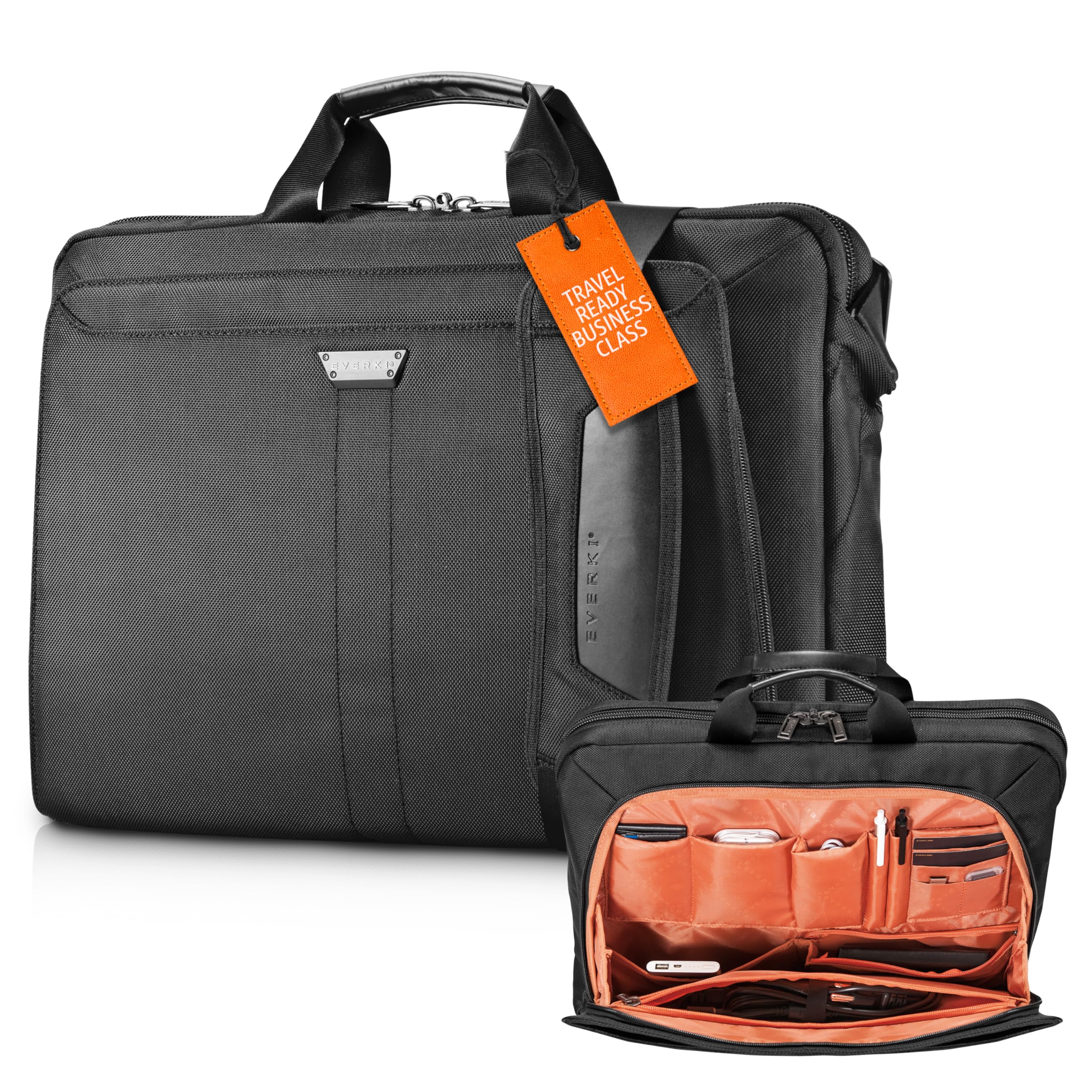 Everki Lunar Large Laptop Briefcase - Water-Resistant Ballistic Nylon & Leather Business Bag for 18.4