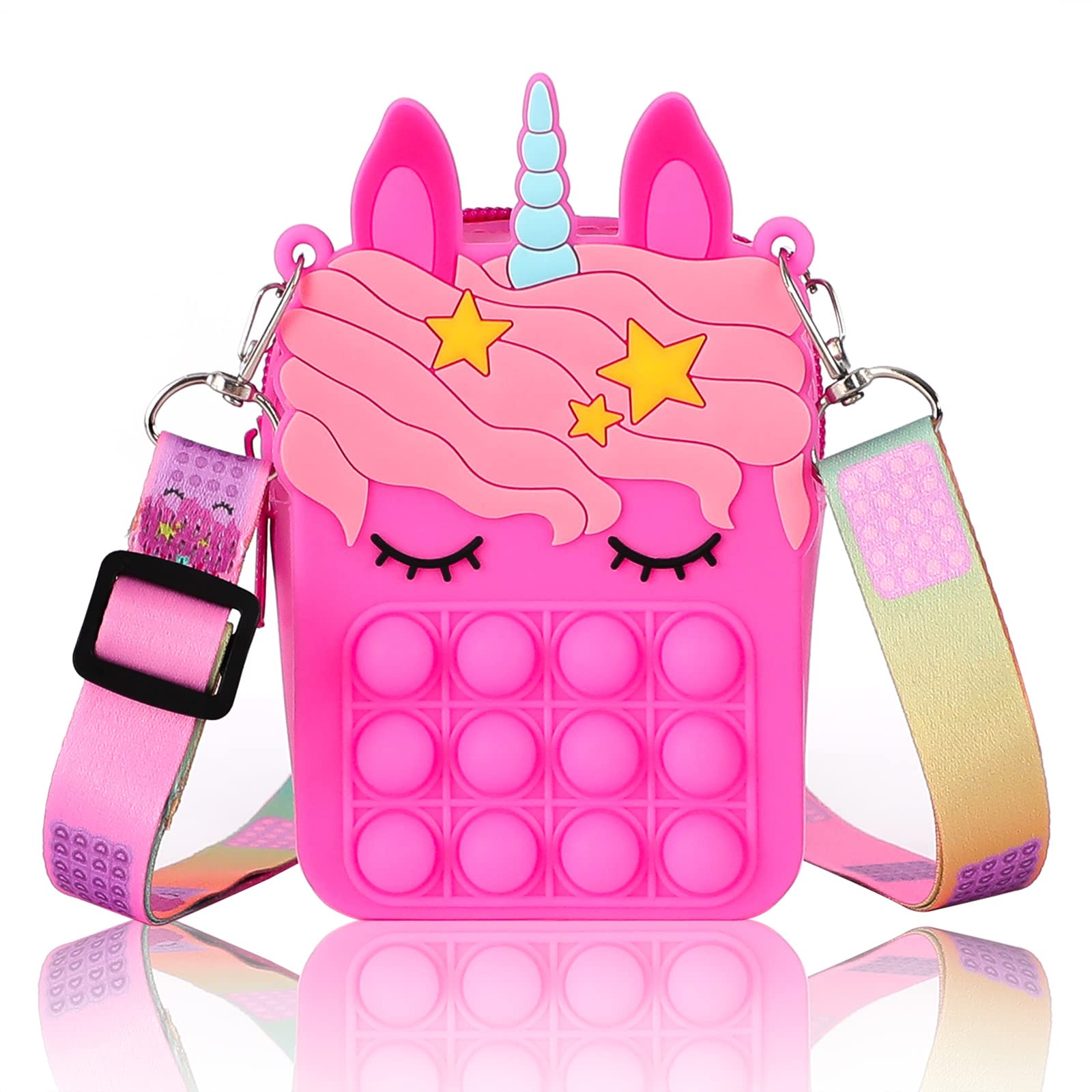 **Sensory Fidget Pop Purse for Girls - Unicorn Shoulder Bag with Silicone Bubbles, Cute Cartoon Toy for Kids & Students - Birthday Gift Idea for Girls (Rose Red) - Perfect for Stress Relief, Playtime & School Accessories**