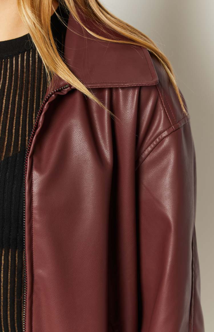 Abbi PU Red Bomber Jacket Women's Faux Leather Motorcycle Jacket - Stylish Outerwear for Casual Wear, Night Out & Fall Fashion
