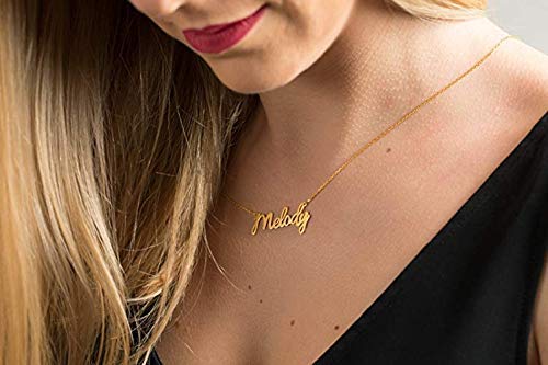 14K Solid Gold Personalized Name Necklace - Custom Name Plate Jewelry for Women - Elegant Bridesmaid Gift & Birthday Present for Her - Perfect for Weddings, Anniversaries, and Special Occasions