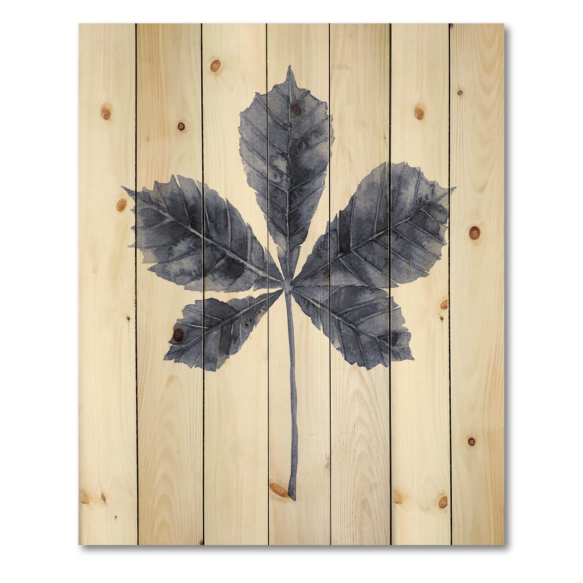 Navy Blue Chestnut Leaf Wood Wall Decor - Traditional Floral Wood Wall Art Panel, Large Pine Wood Wall Hanging for Living Room, Bedroom & Office Decor