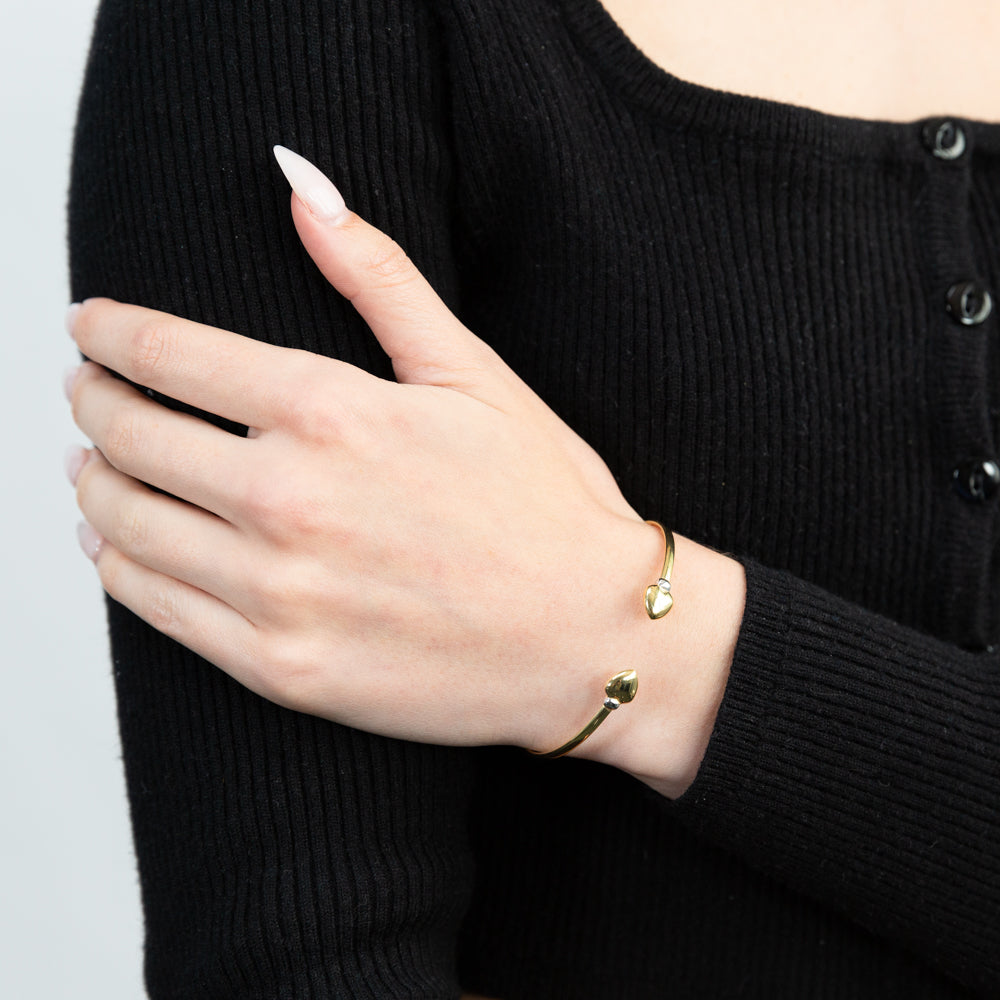 9ct Two Tone Gold Filled Heart Cuff Bangle Bracelet for Women - Elegant Valentine's Day Gift, Anniversary Jewelry for Her - Perfect for Romantic Dates & Special Occasions