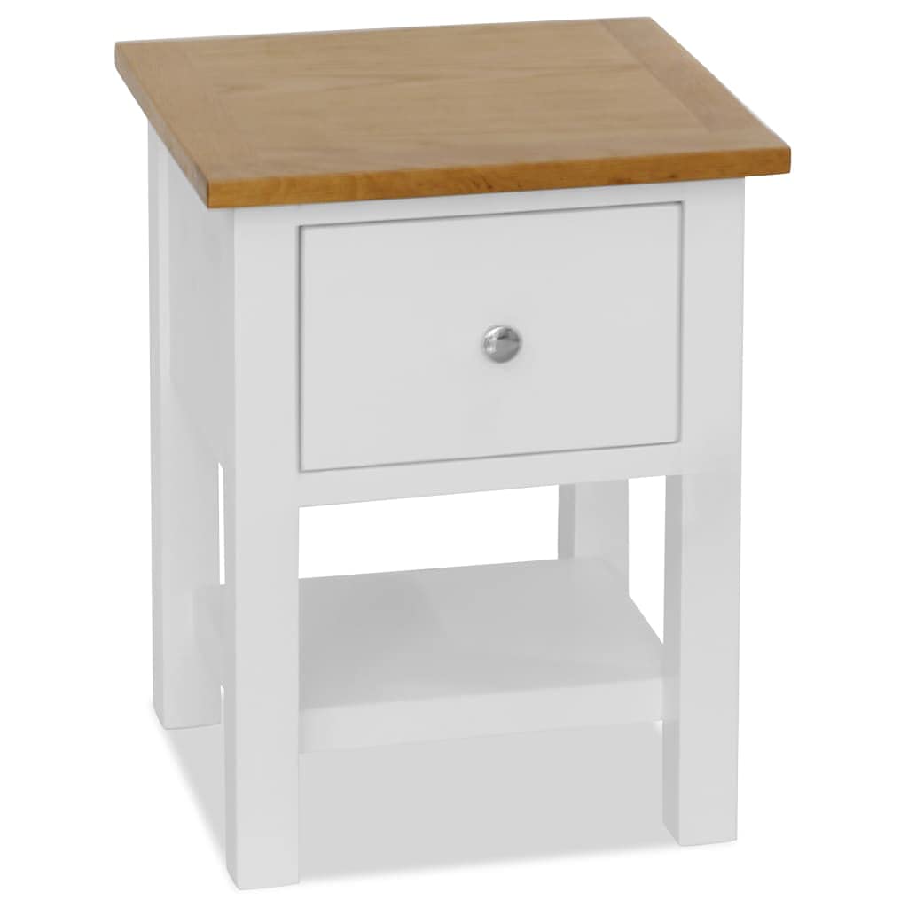 Modern Minimalist Nightstand with Drawer & Shelf - Rustic Farmhouse Style Solid Oak Wood End Table (14.2