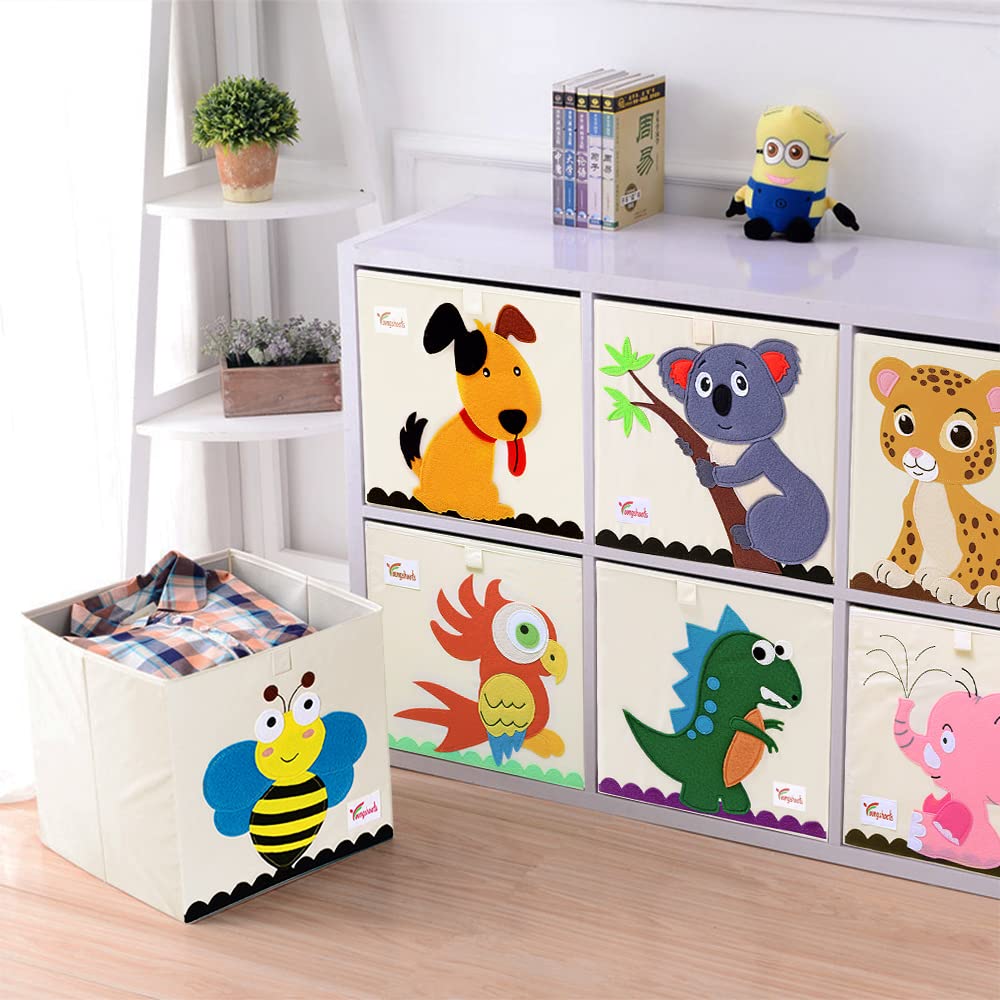Foldable Animal Toy Storage Box - 2 Pack Collapsible Organizer Bins for Kids Room, Dog & Parrot Design (13x13x13 Inch) - Perfect for Playroom, Nursery, and Bedroom Organization