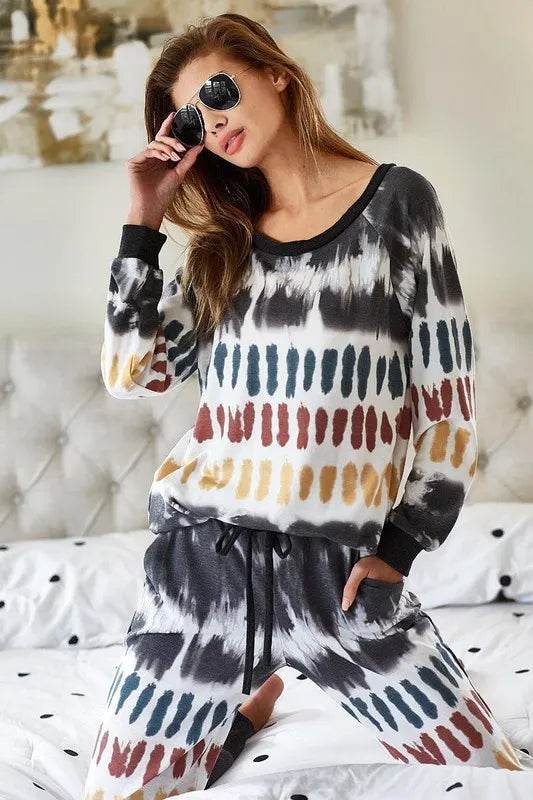 BiBi Tie Dye Print French Terry Top - Trendy Women's Casual Short Sleeve T-Shirt for Summer Outfits, Beach Wear & Lounge