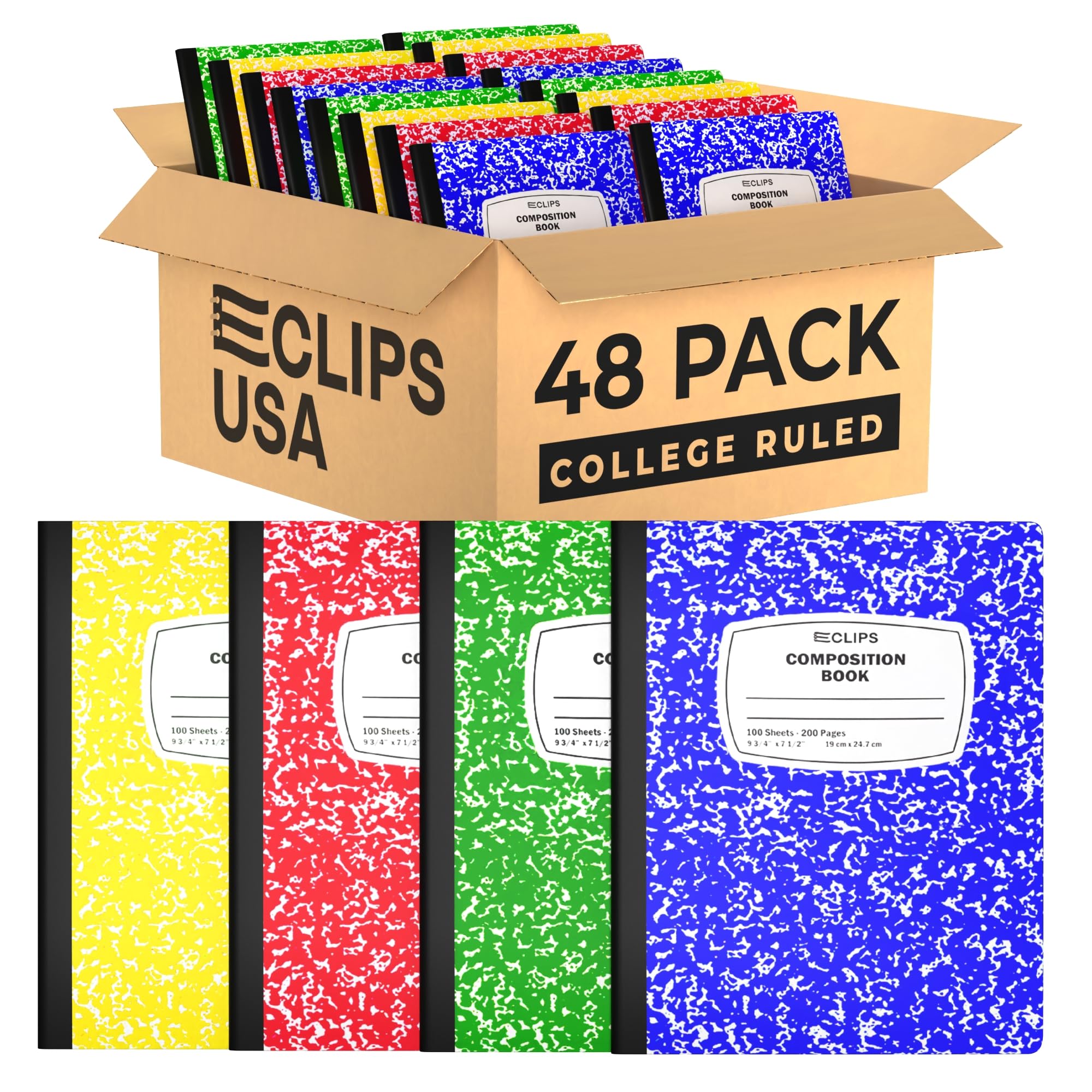 48-Pack College Ruled Composition Notebooks - 100 Sheets/200 Pages, Assorted Marble Colors - Perfect for School, Office & Journaling - Bulk Pack for Students & Professionals
