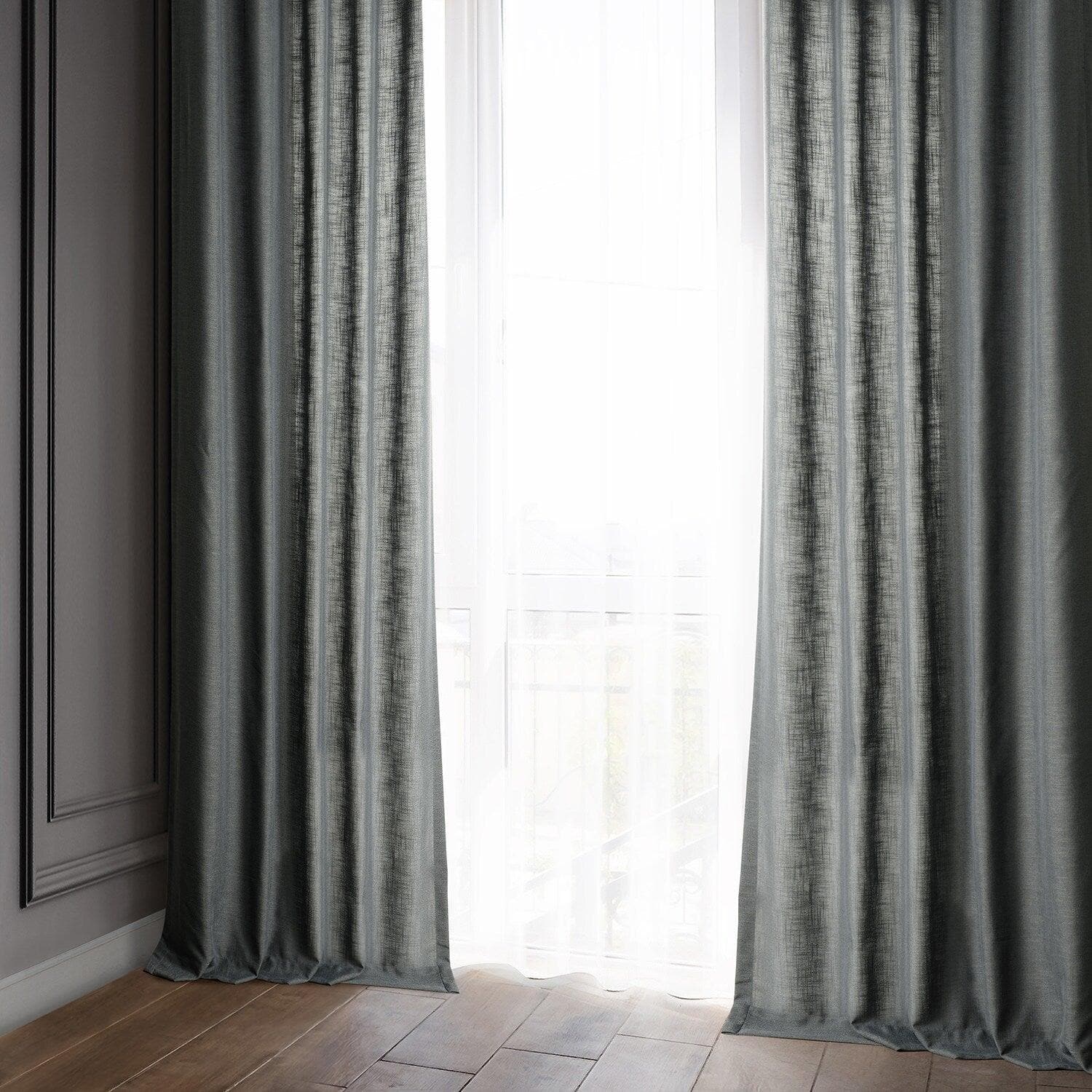 Dark Grey Classic Faux Linen Curtains - Blackout Window Drapes for Living Room & Bedroom - Thermal Insulated Room Darkening Panels for Home Decor