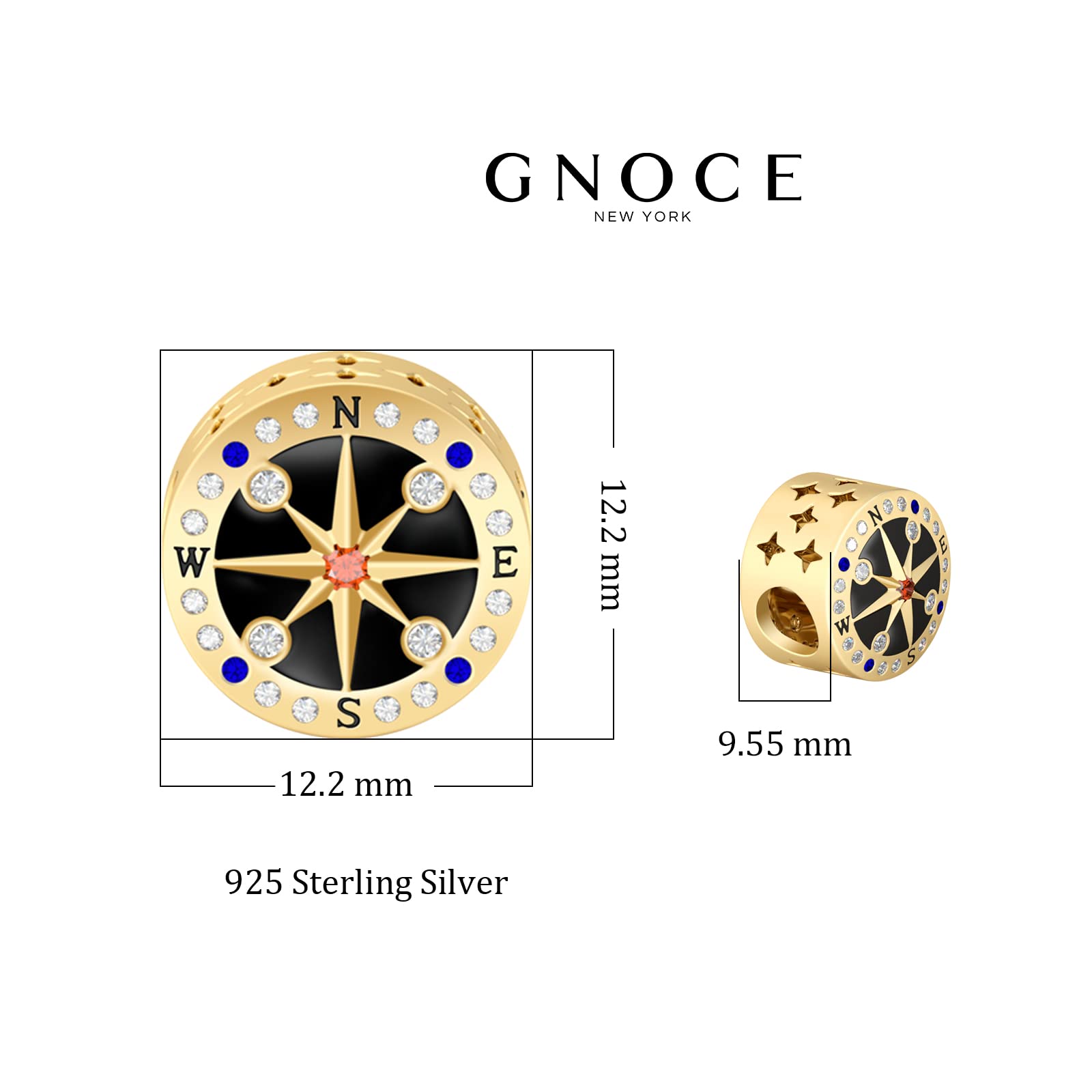 GNOCE 925 Sterling Silver Compass Charm Bead - 'You Are My World' Jewelry Gift for Women & Men, Perfect for Bracelets & Necklaces - Ideal for Christmas, Anniversaries & Travel Accessories (2 Gold)