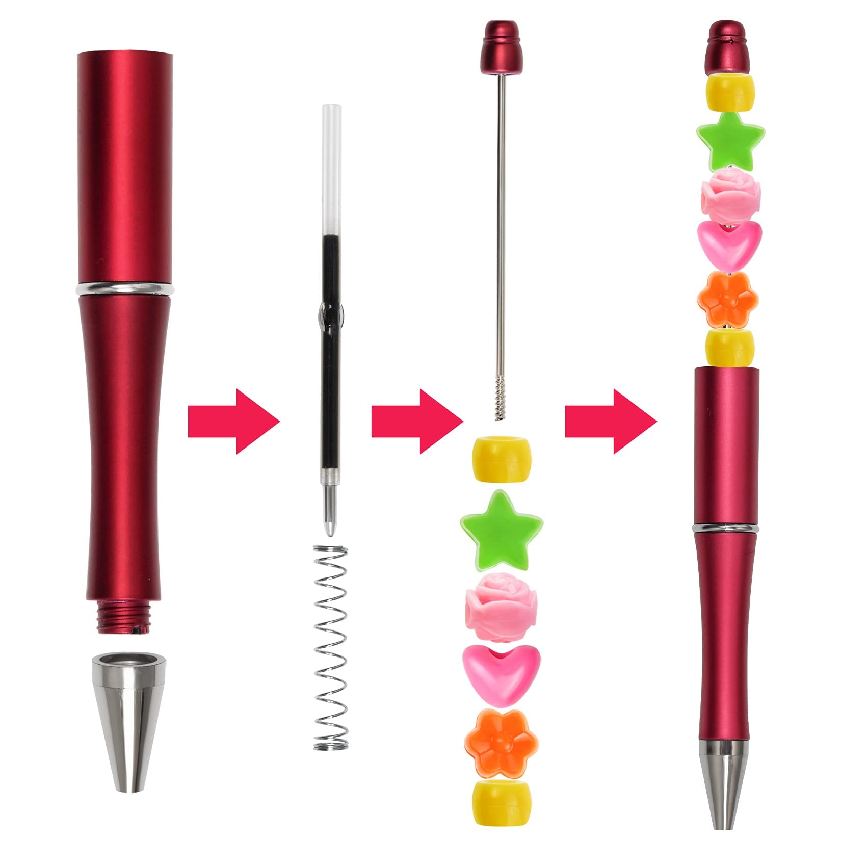 20Pcs Beadable Pens with 50Pcs Black Ink Refills - DIY Plastic Bead Ballpoint Pens Bulk for Journaling, School & Office Supplies - Perfect Gift for Women, Teachers, Graduation & Christmas (Great for Note-Taking, Crafts & Party Favors)