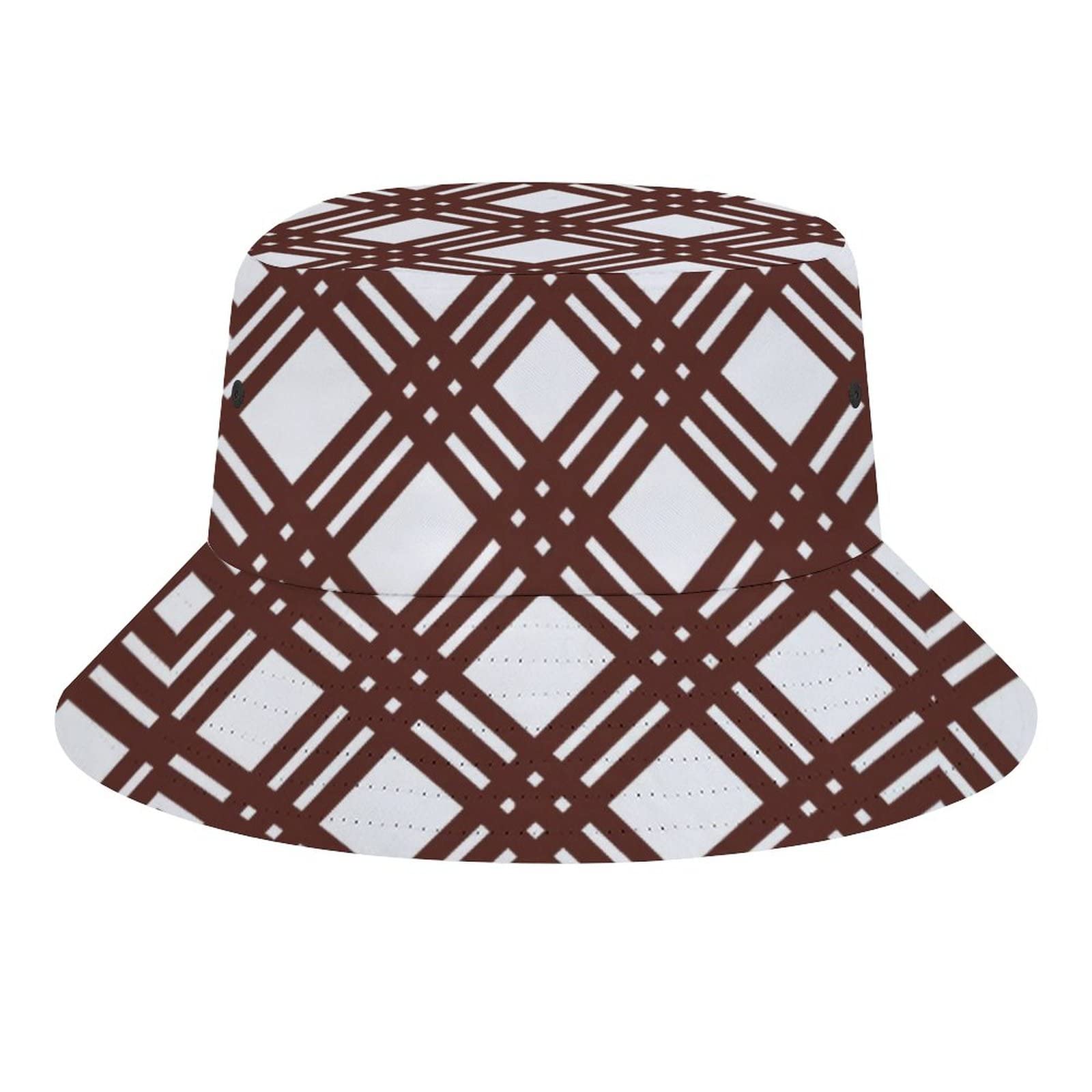 Trendy Brown and White Lattice Print Bucket Hat for Women & Men - Sun Hat with Packable Design & Floral Pattern - Perfect for Beach, Hiking, and Outdoor Activities