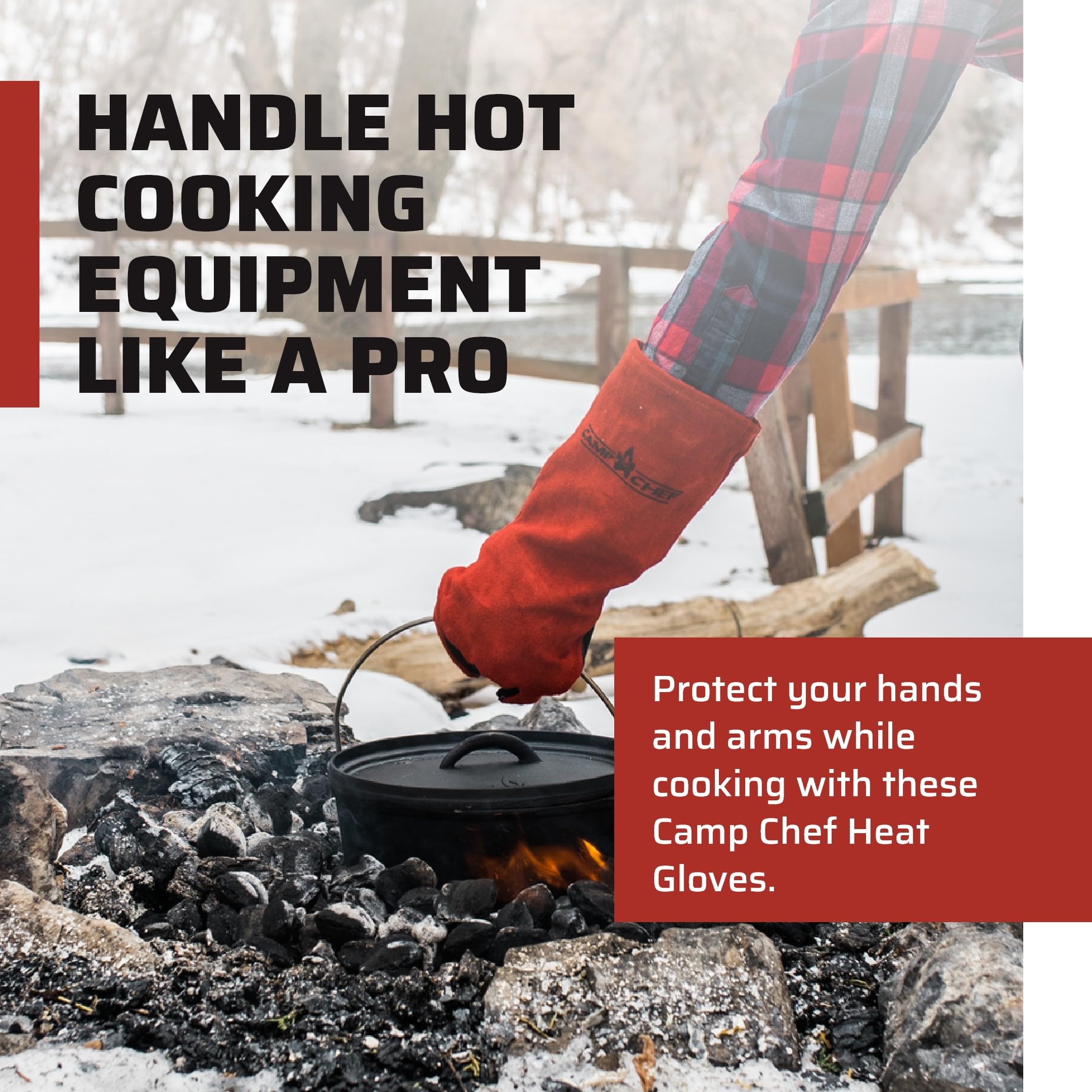 Camp Chef Heat-Resistant Leather Gloves for Dutch Oven, BBQ, Grilling & Frying - Best Heat-Protectant Cooking Gloves for Outdoor Camping, Fire Pit & Kitchen Use
