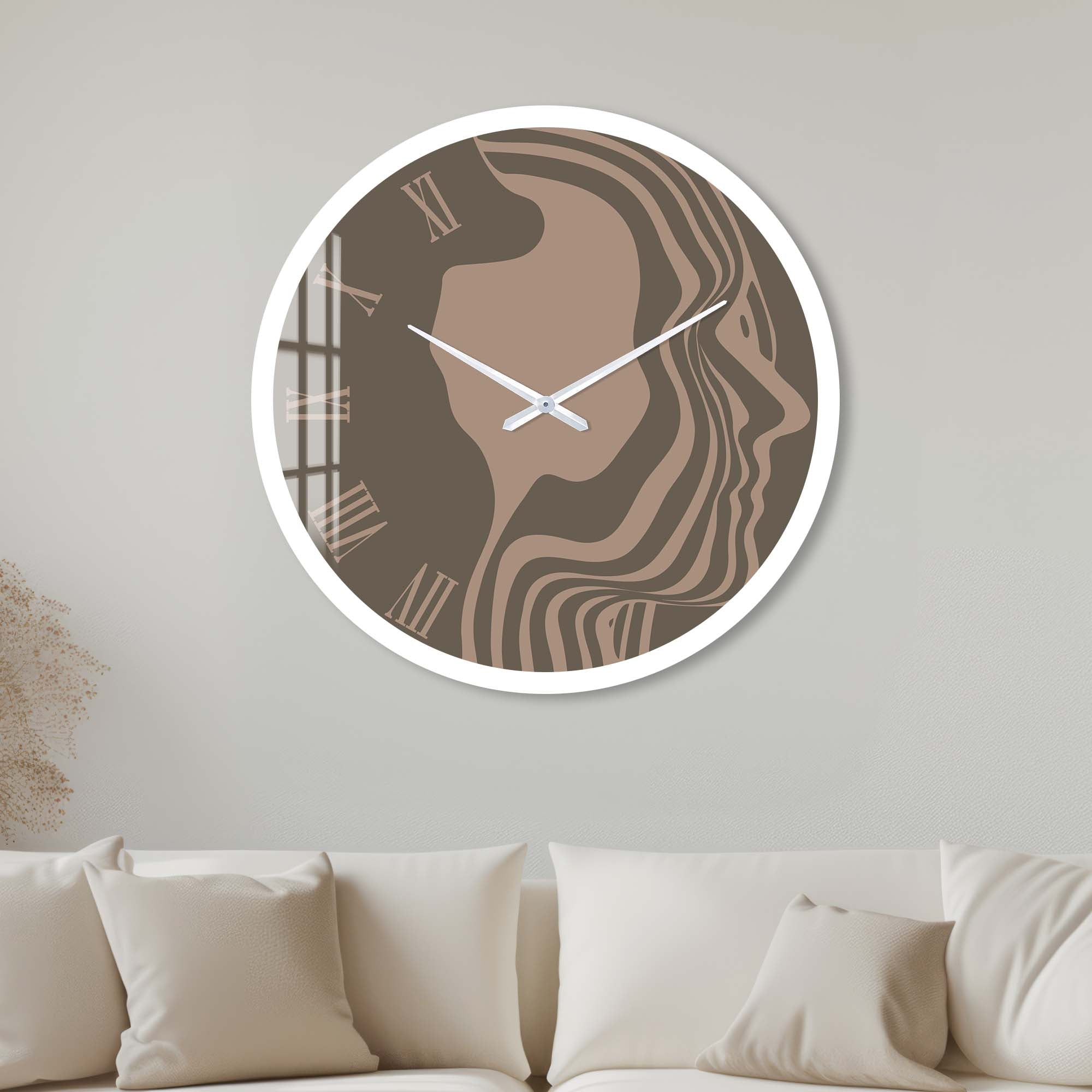 Elegant Brown Silhouette Glass Wall Clock - Modern Home & Office Decor - Perfect for Living Room, Bedroom, or Kitchen