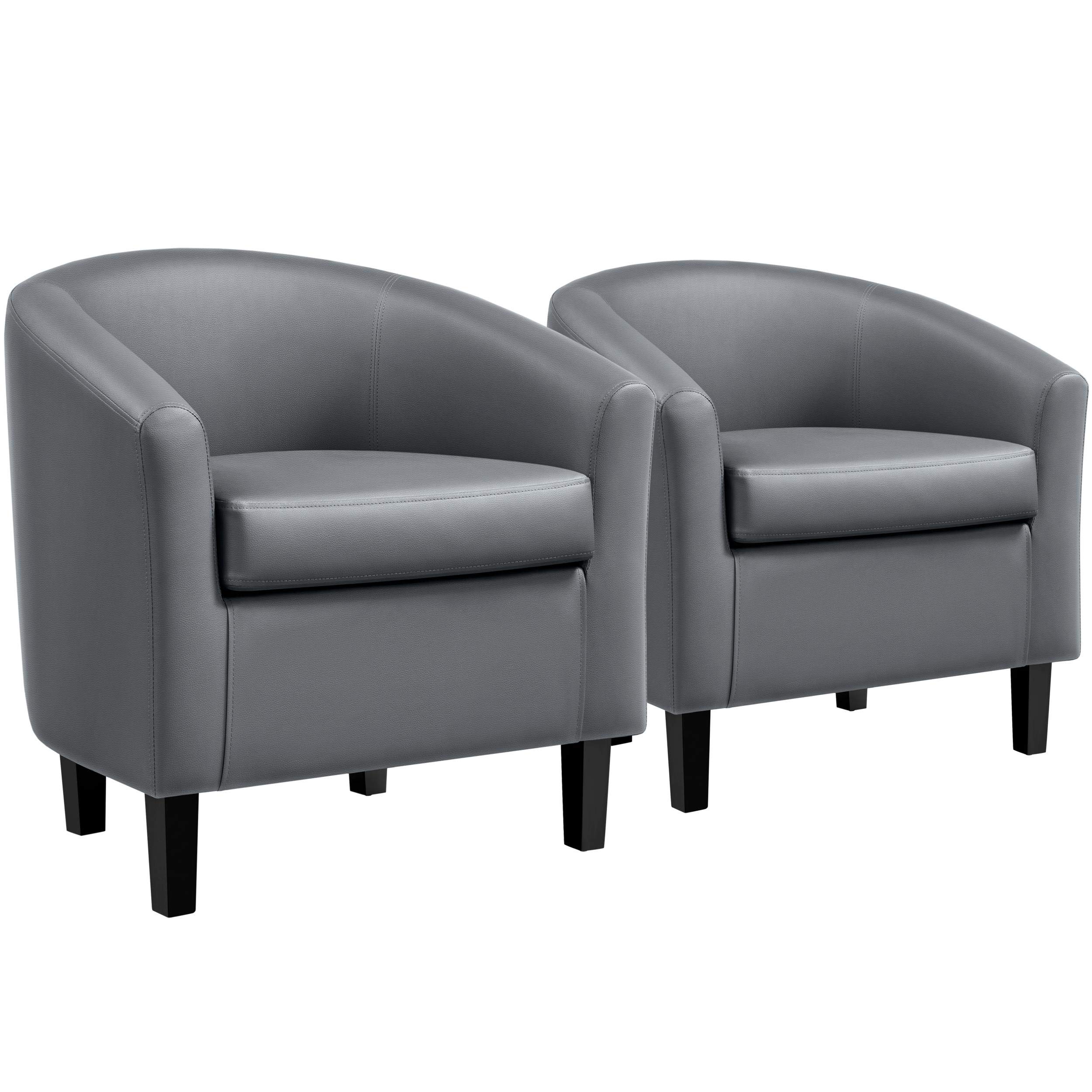 Yaheetech 2-Pack Gray Faux Leather Barrel Chairs - Modern Club Chairs with Sturdy Wood Legs for Living Room, Bedroom, Office - Comfortable Accent Seating for Home, Reading Nook & Waiting Areas