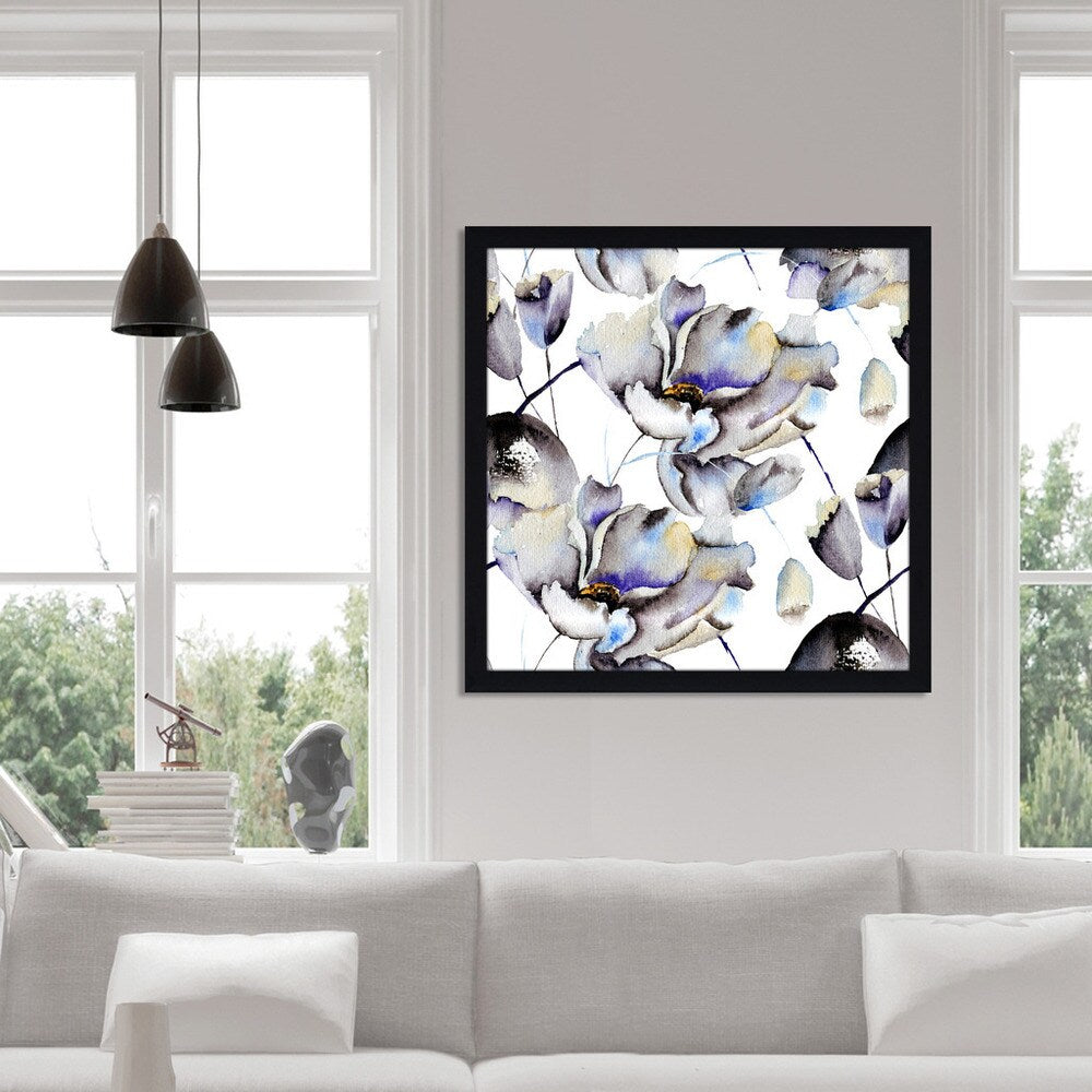 Blossoming Blues Framed Acrylic Wall Art - Modern Abstract Floral Painting for Living Room, Bedroom & Office Decor