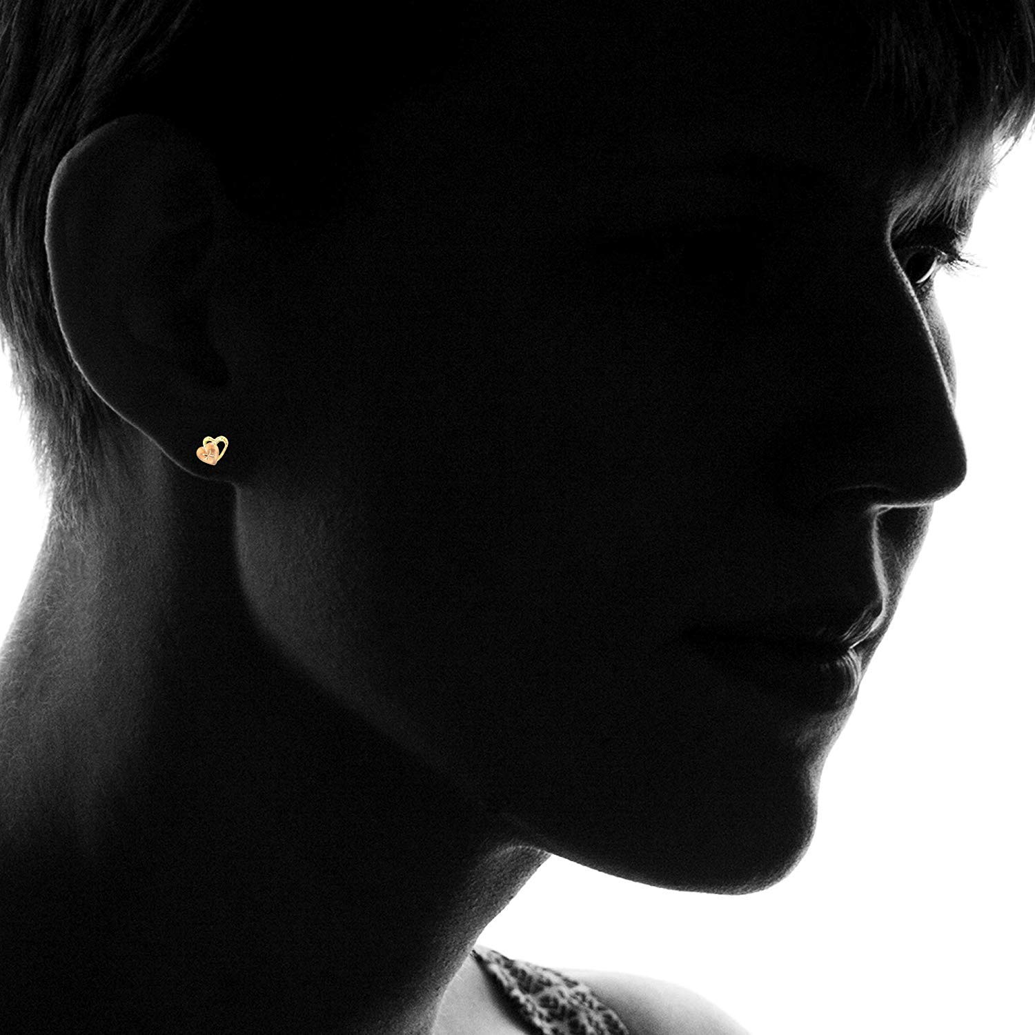 14K Yellow Gold Heart Stud Earrings for Women - Solid Gold Pave Push Back Earrings | Perfect for Valentine's Day Gifts, Anniversary Presents & Everyday Elegance
