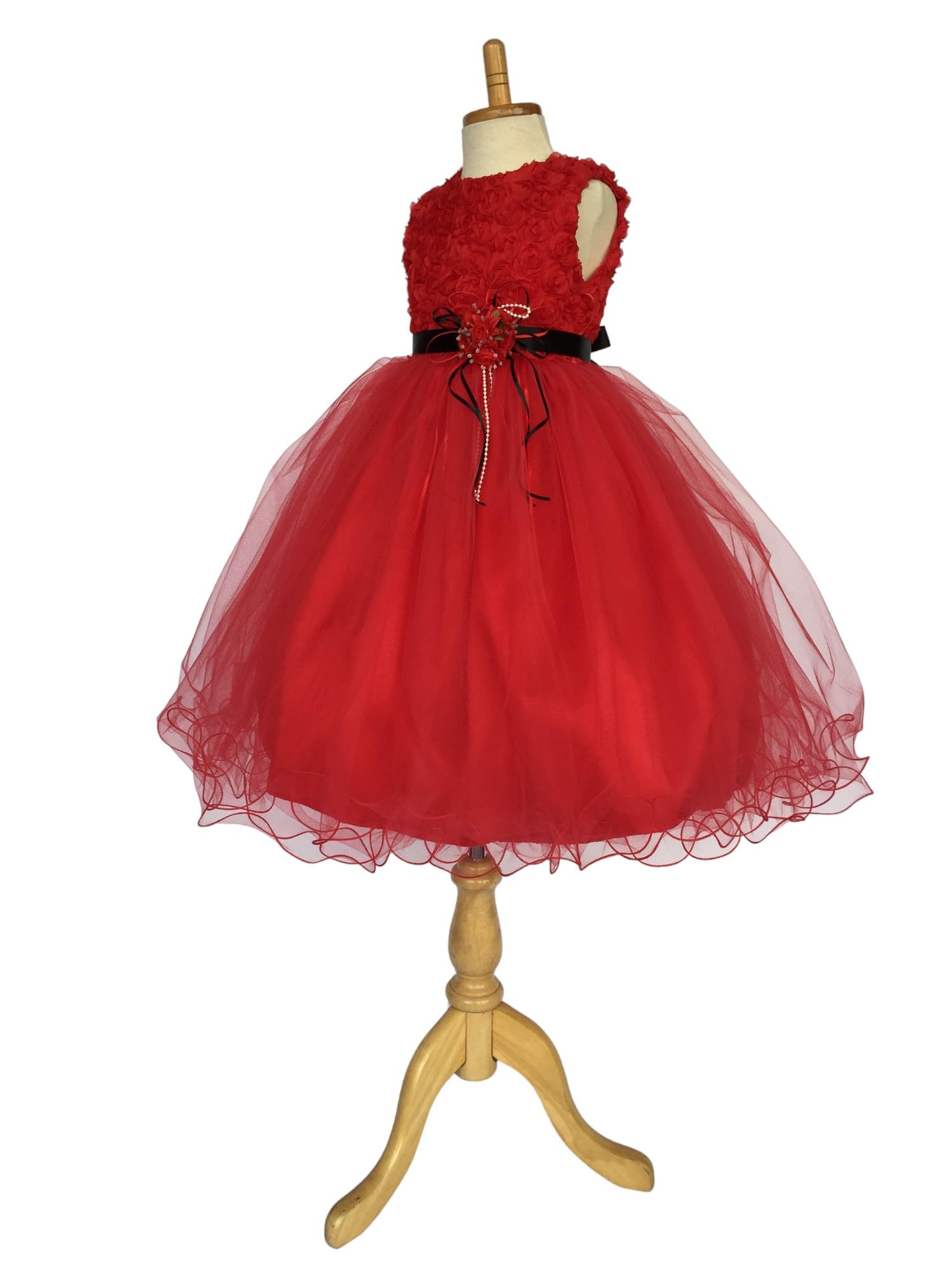 Floral Chiffon Carnation 4-Layer Tulle Flower Girl Dress for Wedding & Pageant - Red (Size 16) | Perfect for Bridal Party, First Communion & Special Occasions