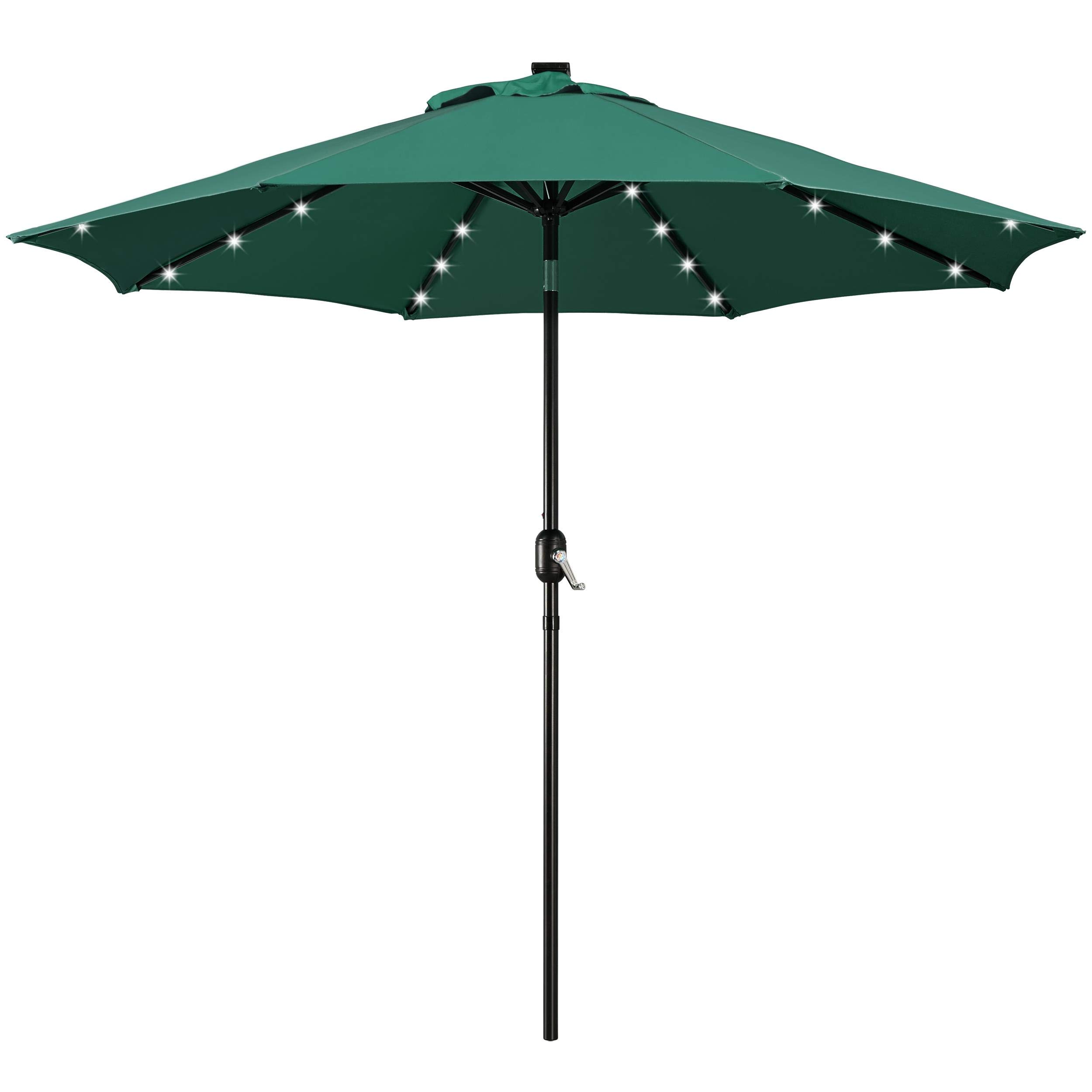 Yaheetech 9FT Solar LED Patio Umbrella with Crank Lift & Tilt - UV Protection Outdoor Market Umbrella for Garden, Deck, Poolside (32 LED Lights, Dark Green) - Perfect for Backyard BBQs, Pool Parties & Outdoor Dining