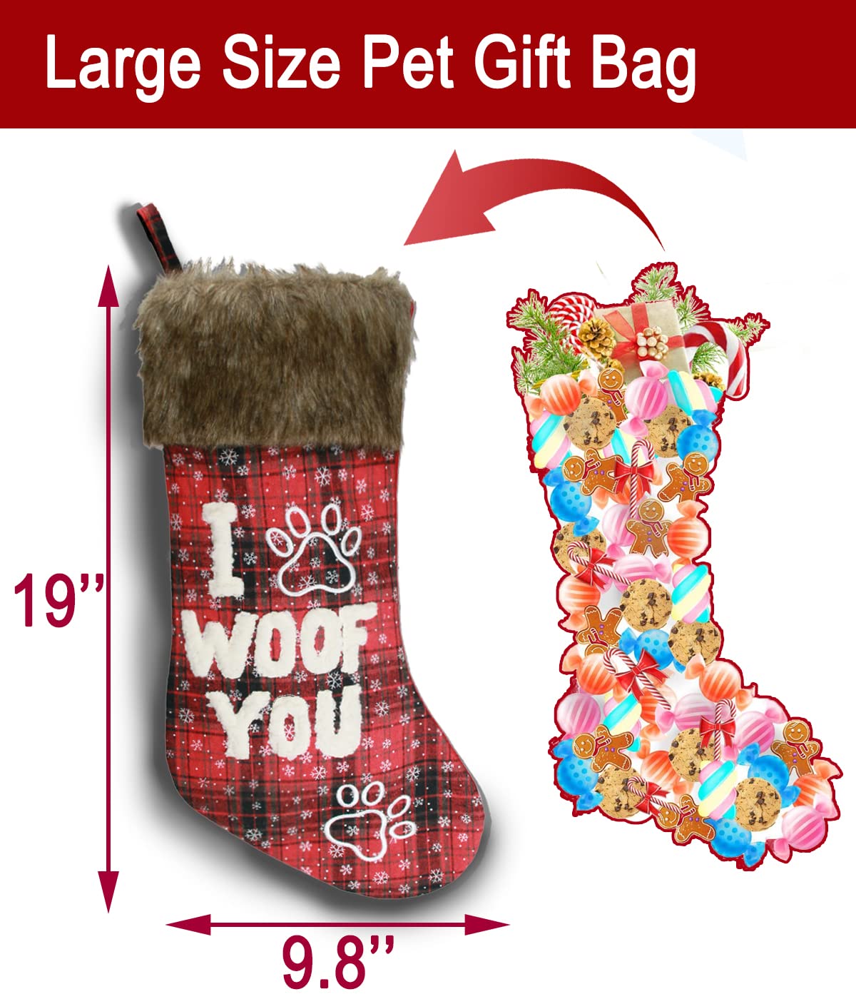 Buffalo Plaid Dog Christmas Stockings 2-Pack - 18