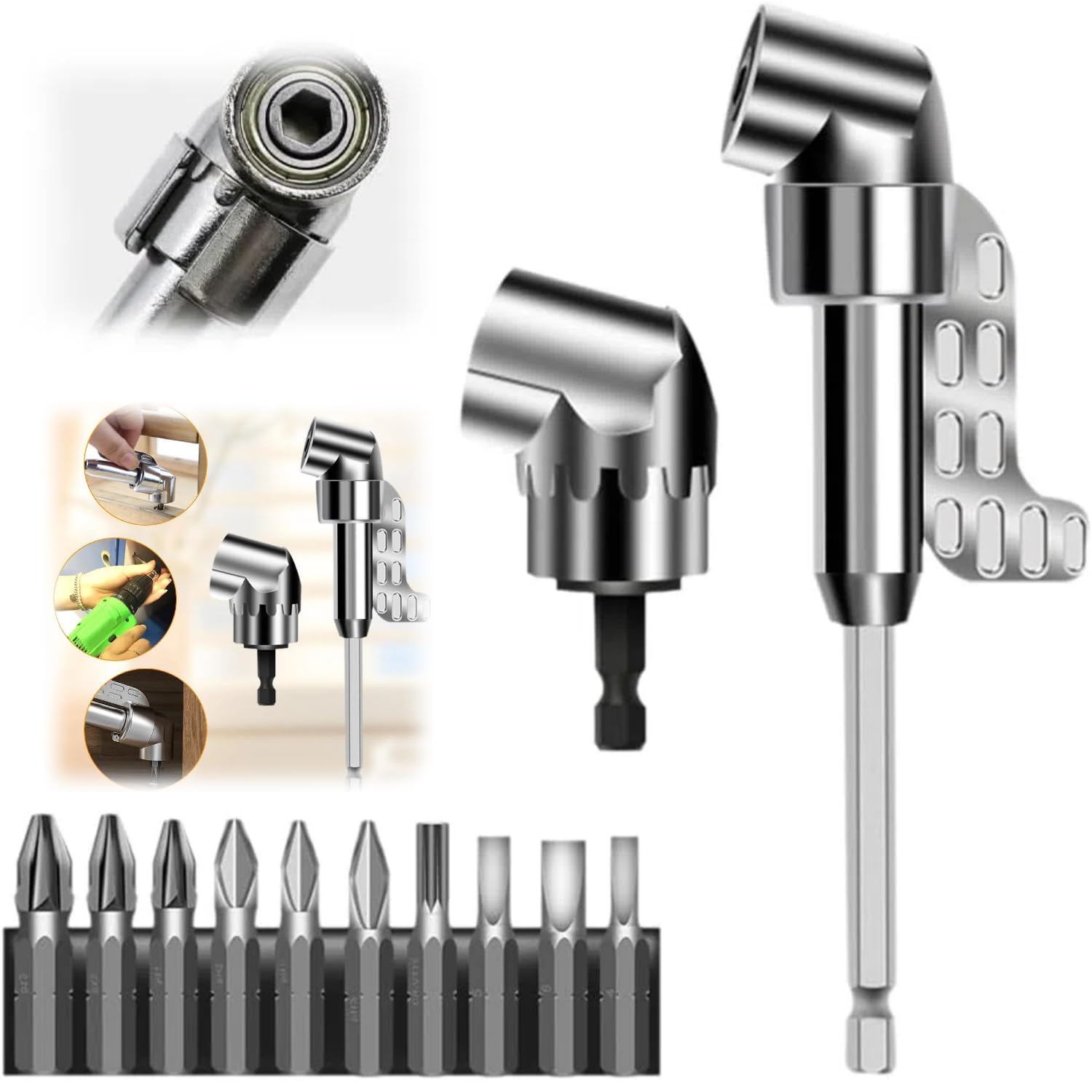 105 Degree Right Angle Drill Adapter (2 Pack) - 2025 Upgraded Multi-Function Bend Screwdriver Bit & Corner Tool for Tight Spaces | Perfect for Plumbing, HVAC, Automotive Repairs & DIY Home Projects