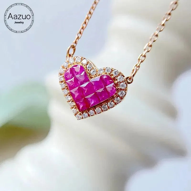 18K Rose Gold Natural Ruby Heart Pendant Necklace for Women - 18 Inch Chain, Luxury Gift for Valentine's Day, Anniversary & Special Occasions
