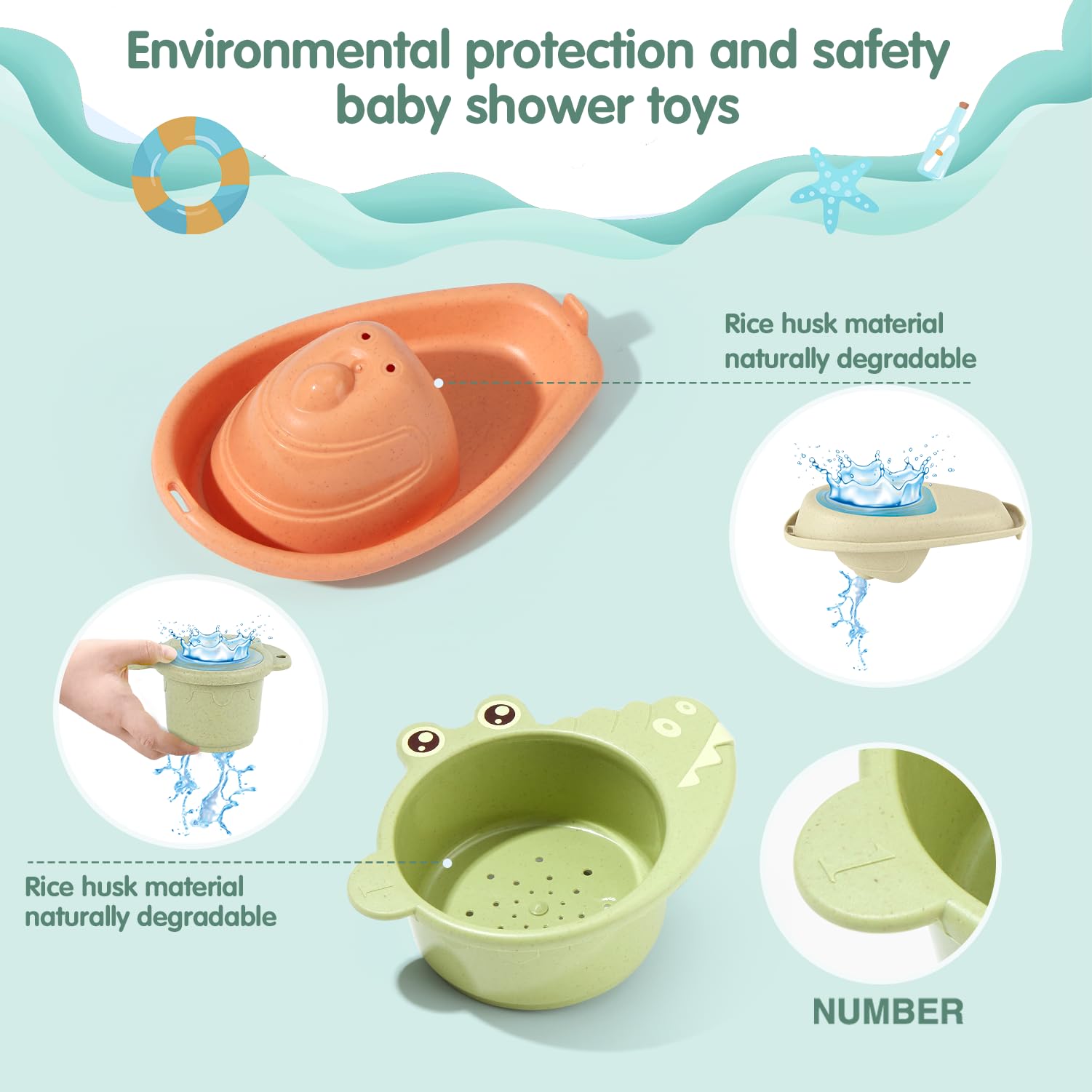 AMCHSURI 14 PCS Non-Toxic Bath Toys for Toddlers 1-3 Years - Stackable Boats & Cups, Mold-Free Bathtub Water Toys for Babies 6-12 Months - Early Learning Educational Gift for Sensory Play & Bathtime Fun